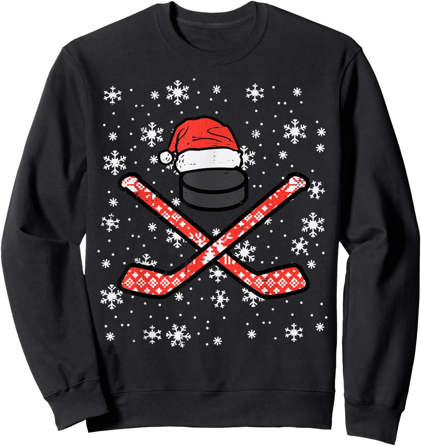 Christmas Ice Hockey Sticks Puck Xmas Sports Men Boys Kids Sweatshirt - Sweatshirt | Black