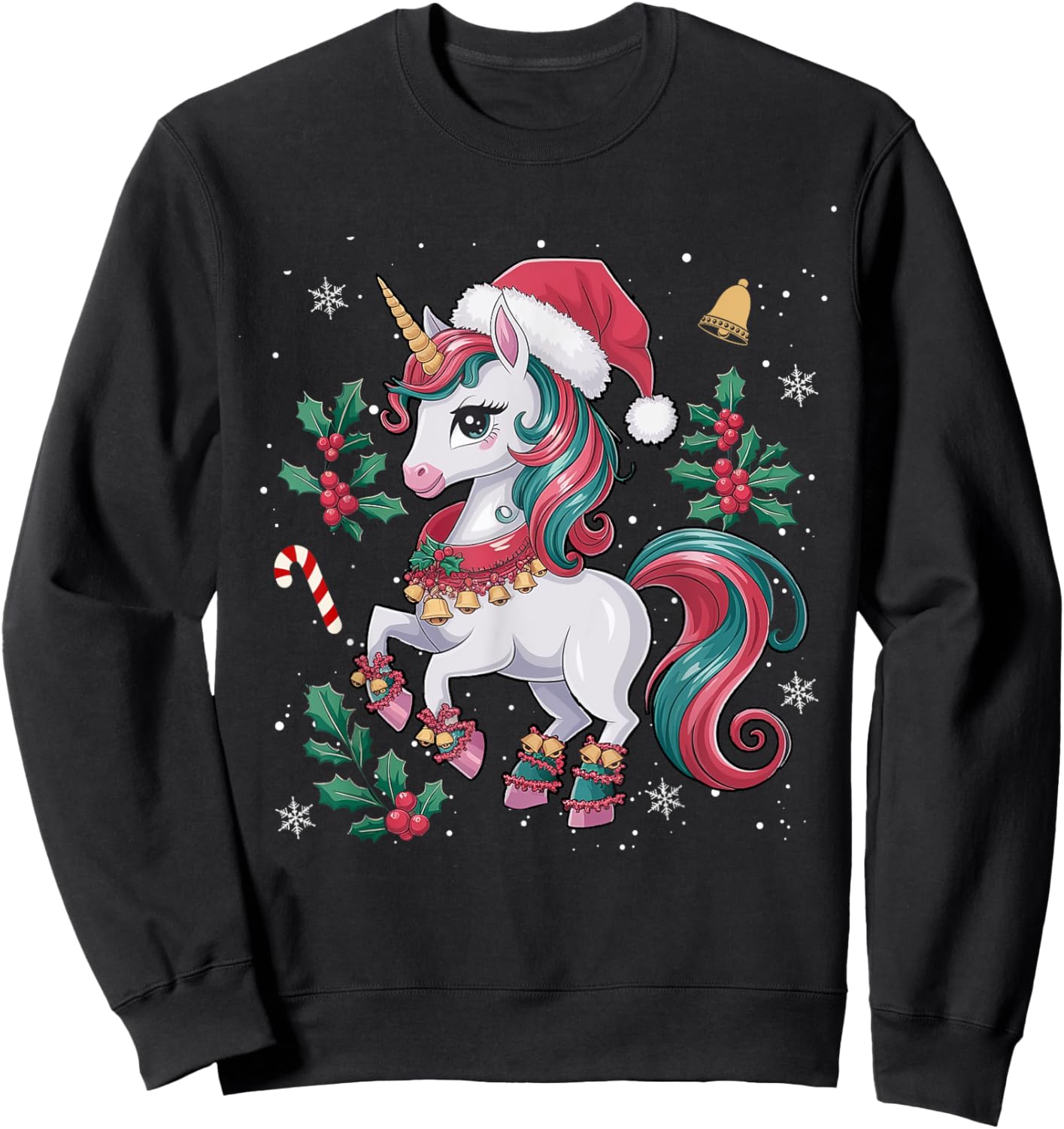 Cute Unicorn Christmas Girls Kids Toddler Xmas Santa Unicorn Sweatshirt - Sweatshirt | Black