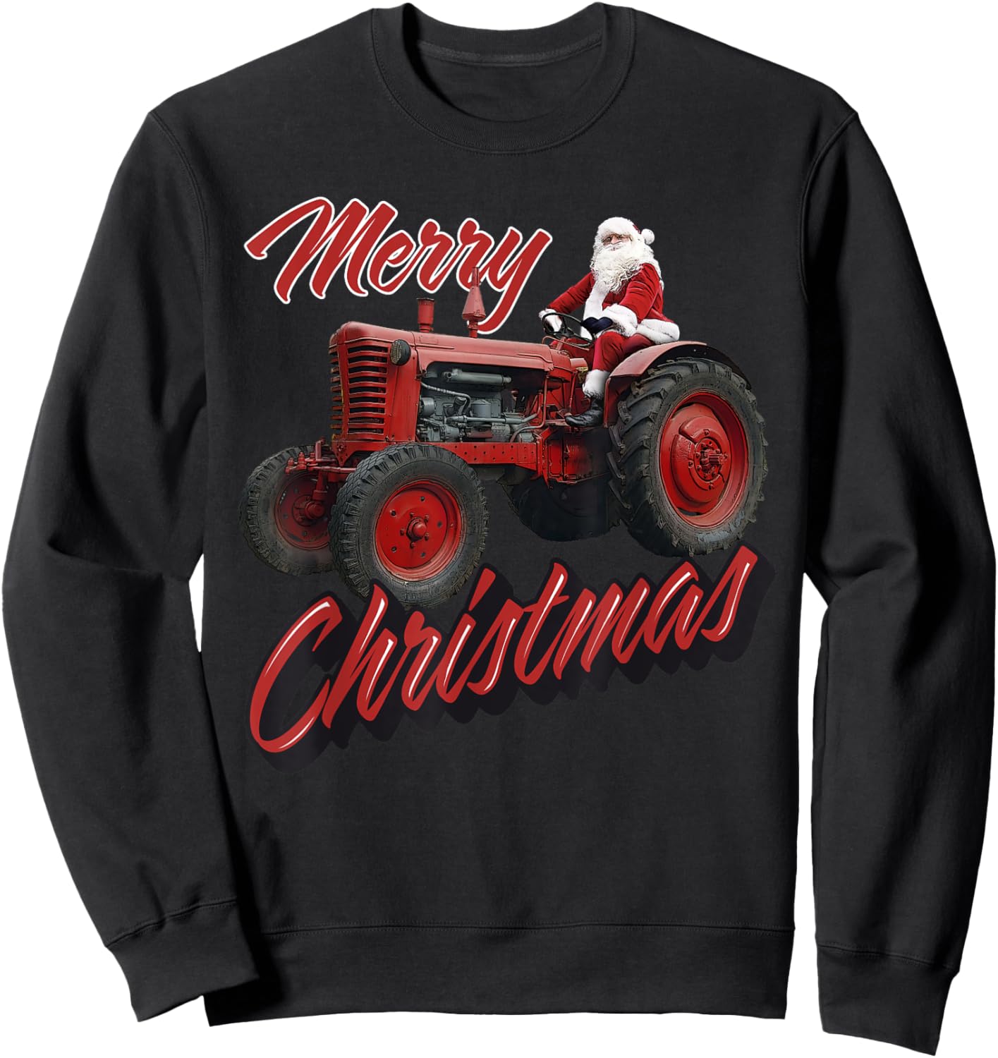Merry Christmas Farm Tractor Santa Tractor Farmer Christmas Sweatshirt - Sweatshirt | Black