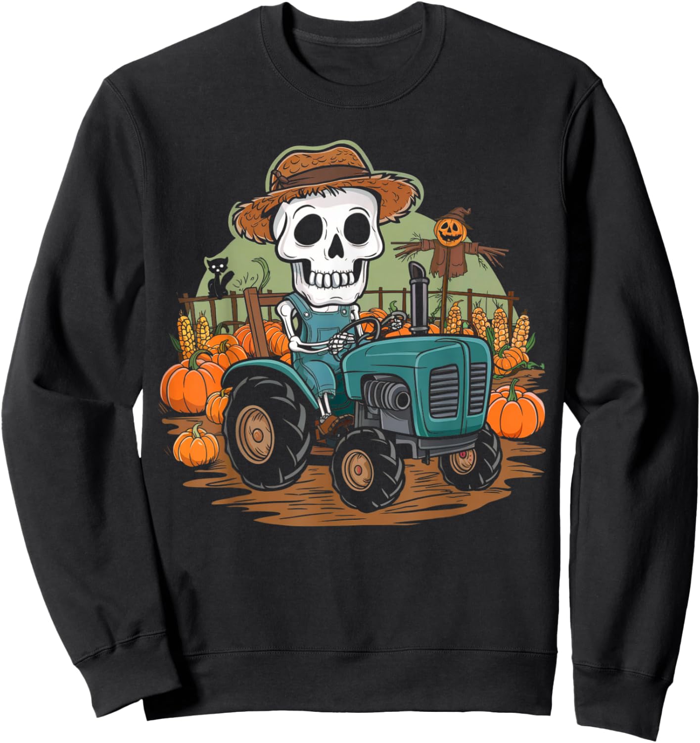 Halloween Farmer Shirt Spooky Tractor Farm Skeleton Farming Sweatshirt - Sweatshirt | Black