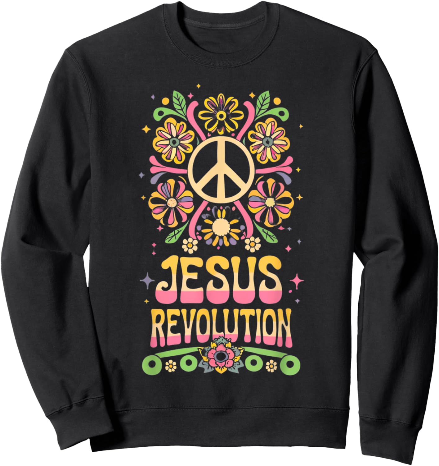 Jesus Revolution Christian Faith Retro Groovy Hippie Flower Sweatshirt - Sweatshirt | Black