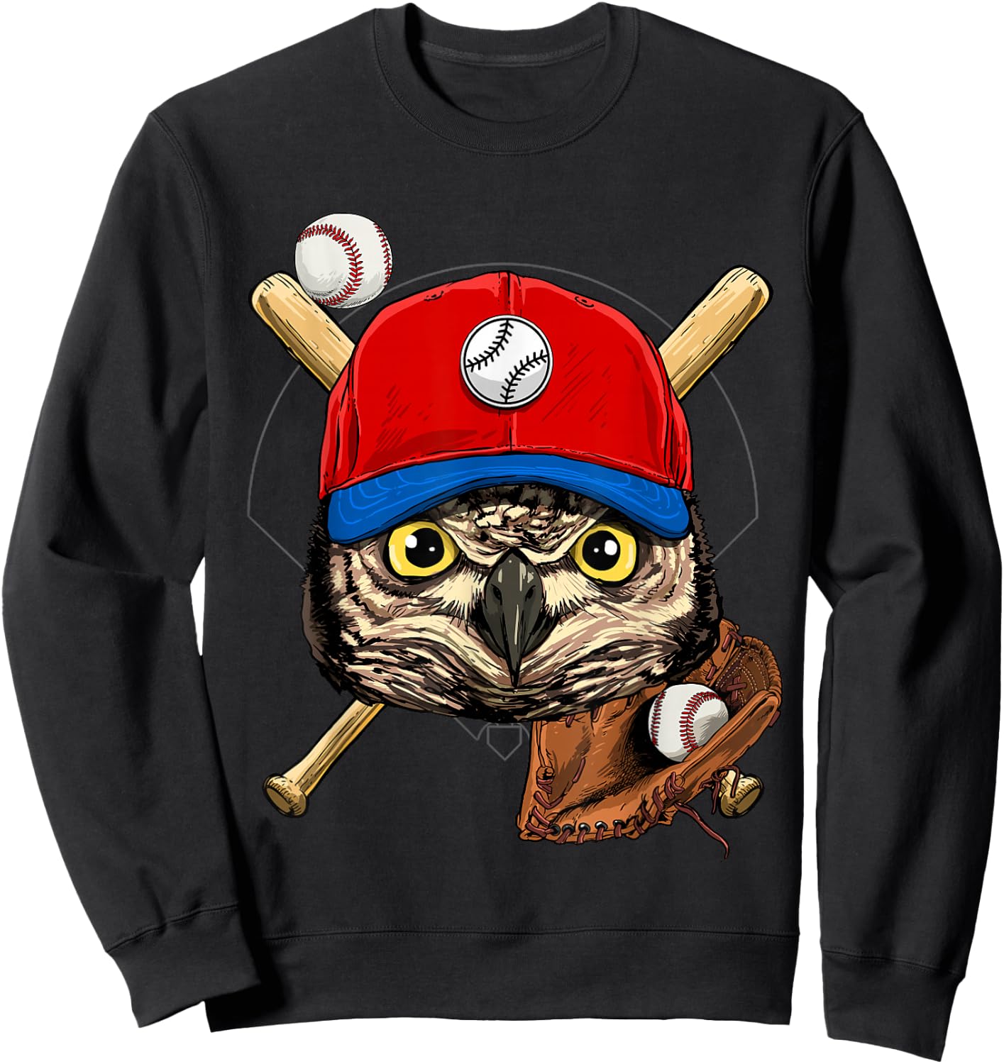 Owl Baseball Owl Lovers Baseball Player Sweatshirt - Sweatshirt | Black