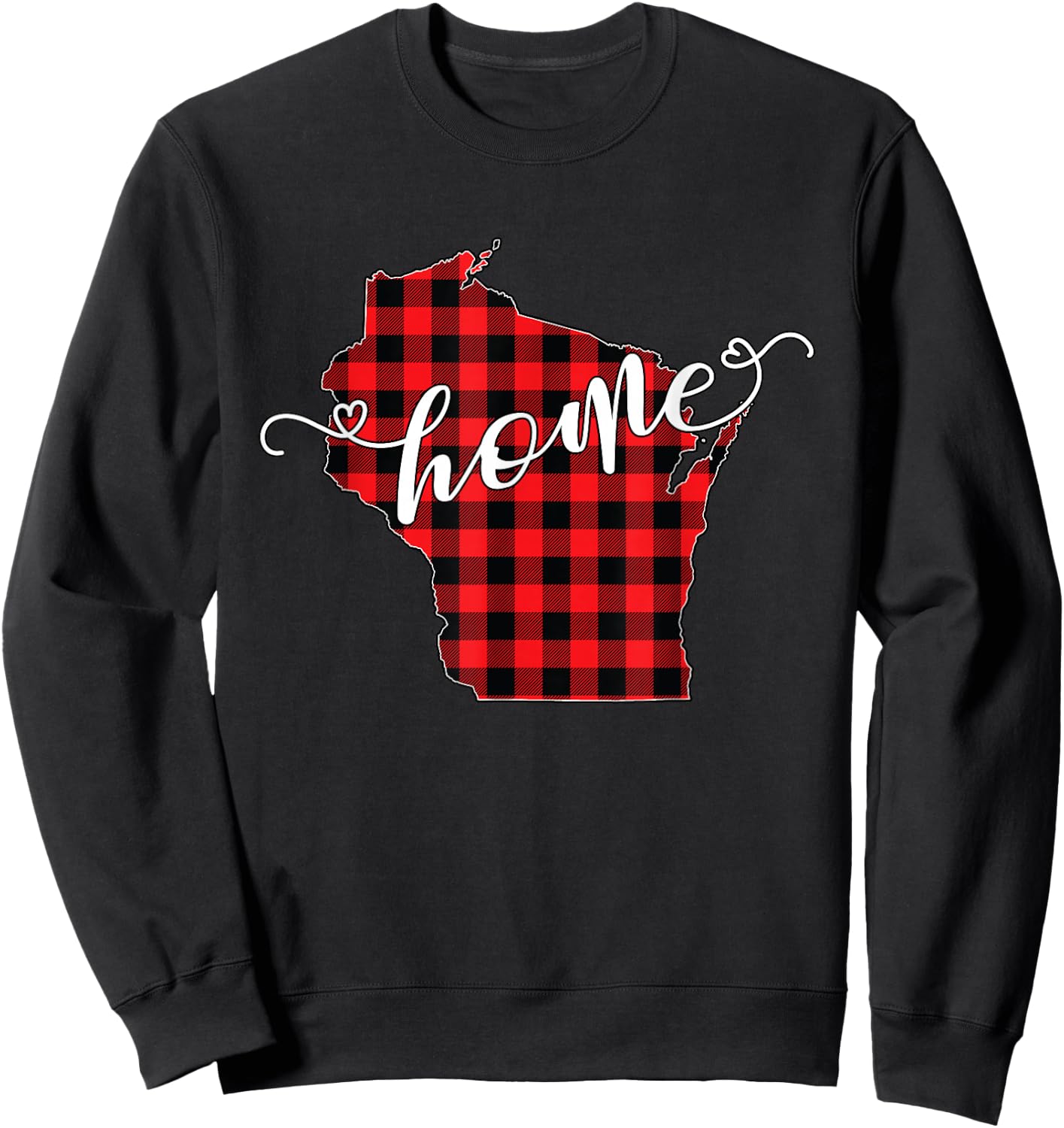 Wisconsin WI State Outline Home Winter Red Buffalo Plaid Sweatshirt - Sweatshirt | Black