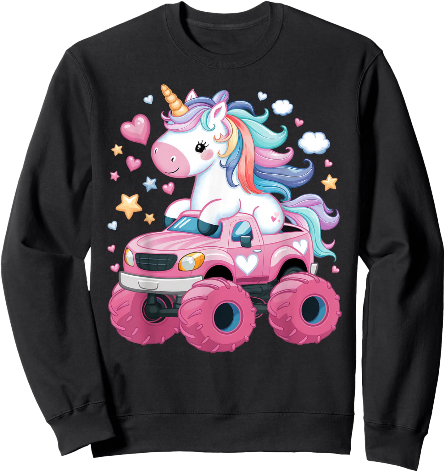 Monster Truck Unicorn Birthday Party Girl Monster Truck Sweatshirt - Sweatshirt | Black