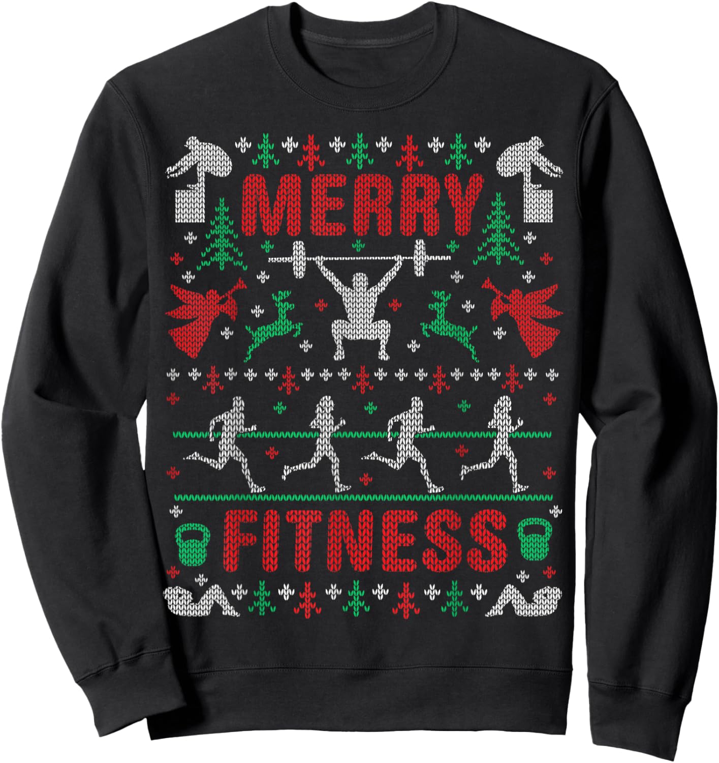 Merry Fitness Workout Ugly Christmas Sweater Party Gifts Sweatshirt - Sweatshirt | Black