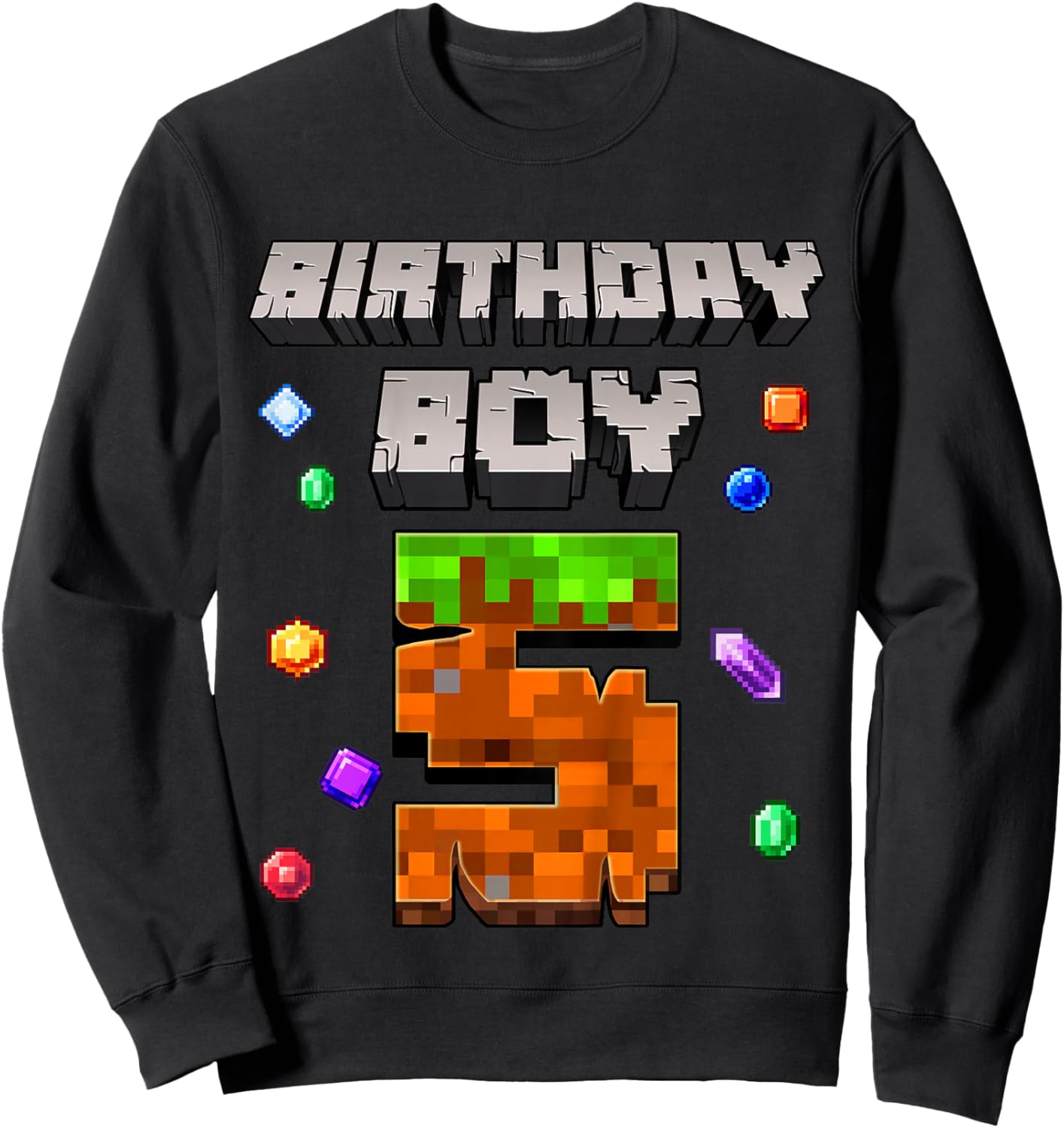 Kids 5th Birthday Boy 5 Video Gamer Pixel Number Five Bday Party Sweatshirt - Sweatshirt | Black