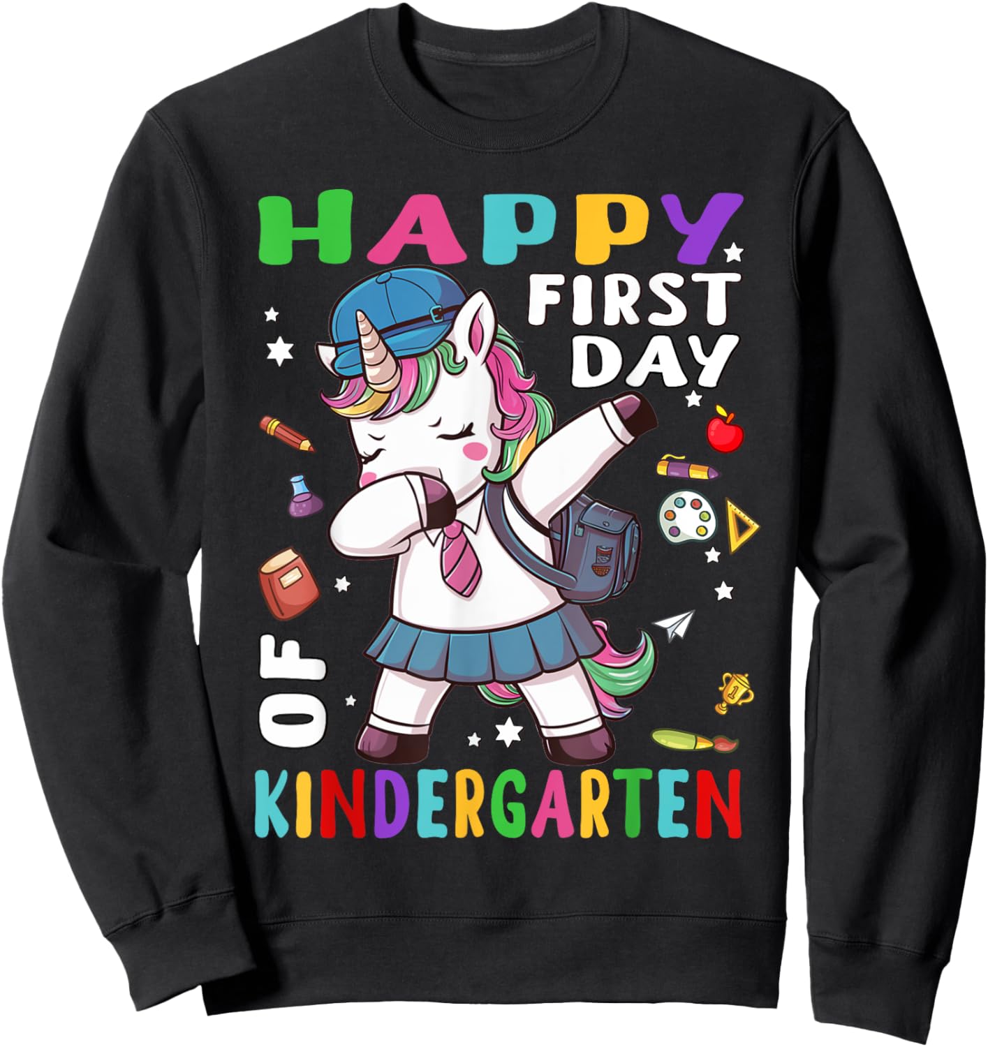 Happy 1st Day of Kindergarten Dabbing Unicorn Back to School Sweatshirt - Sweatshirt | Black