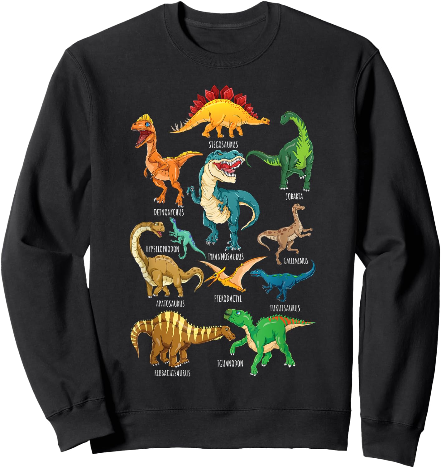 Types Of Dinosaurs Graphics Dino Identification Sweatshirt - Sweatshirt | Black