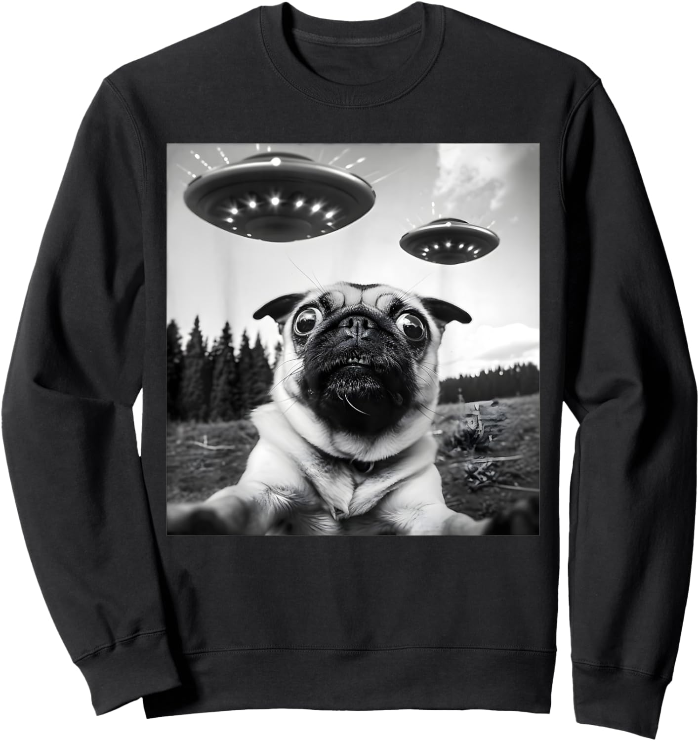 Cool Pug Outfit Pug Alien UFO Funny Women Sweatshirt - Sweatshirt | Black