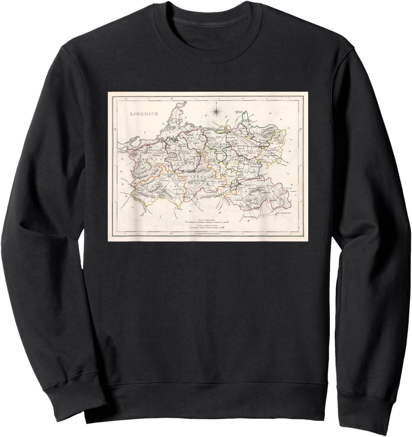 Vintage County Limerick Ireland Map (1846) Sweatshirt - Sweatshirt | Black