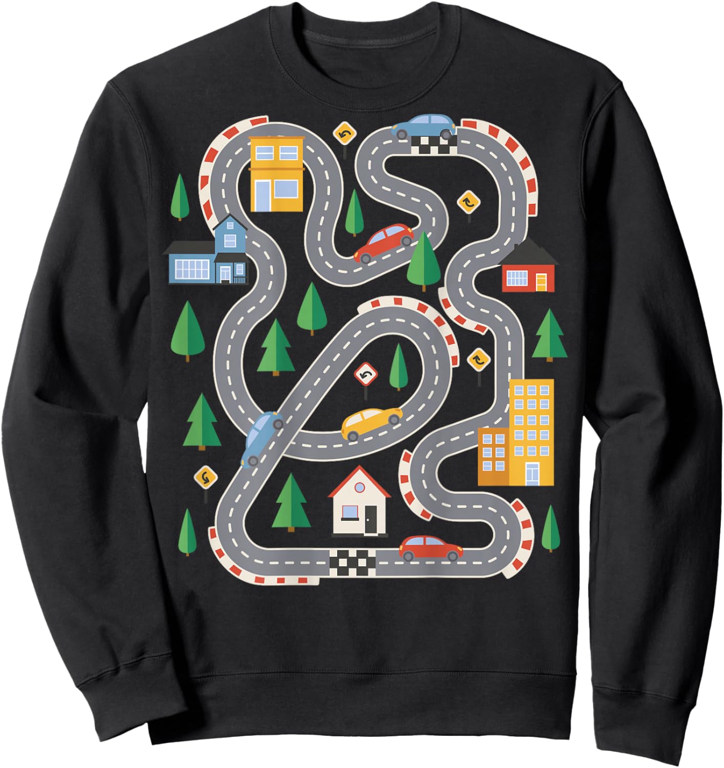 Cool Playmat Car Race Track On Back Cute Toddler Fathers Day Sweatshirt - Sweatshirt | Black