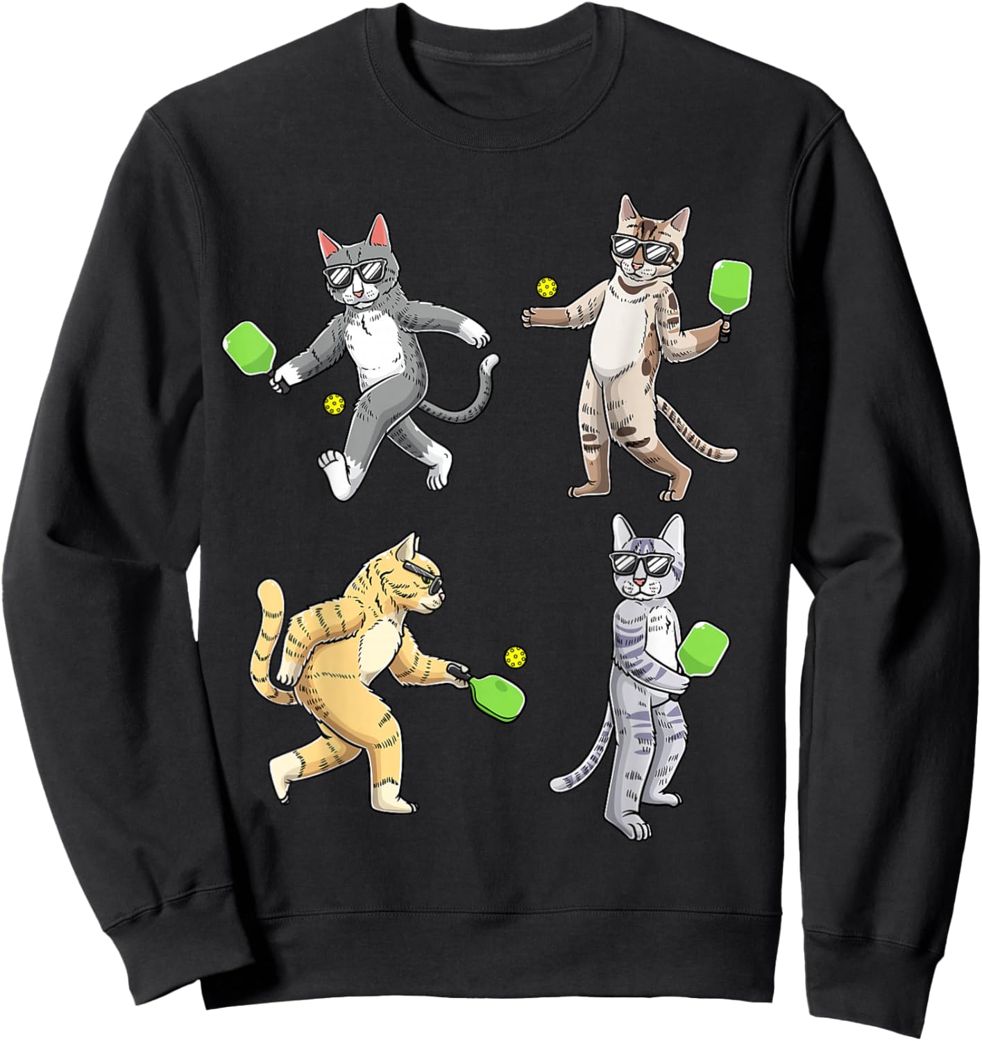 Cats Playing Pickleball Sweatshirt - Sweatshirt | Black
