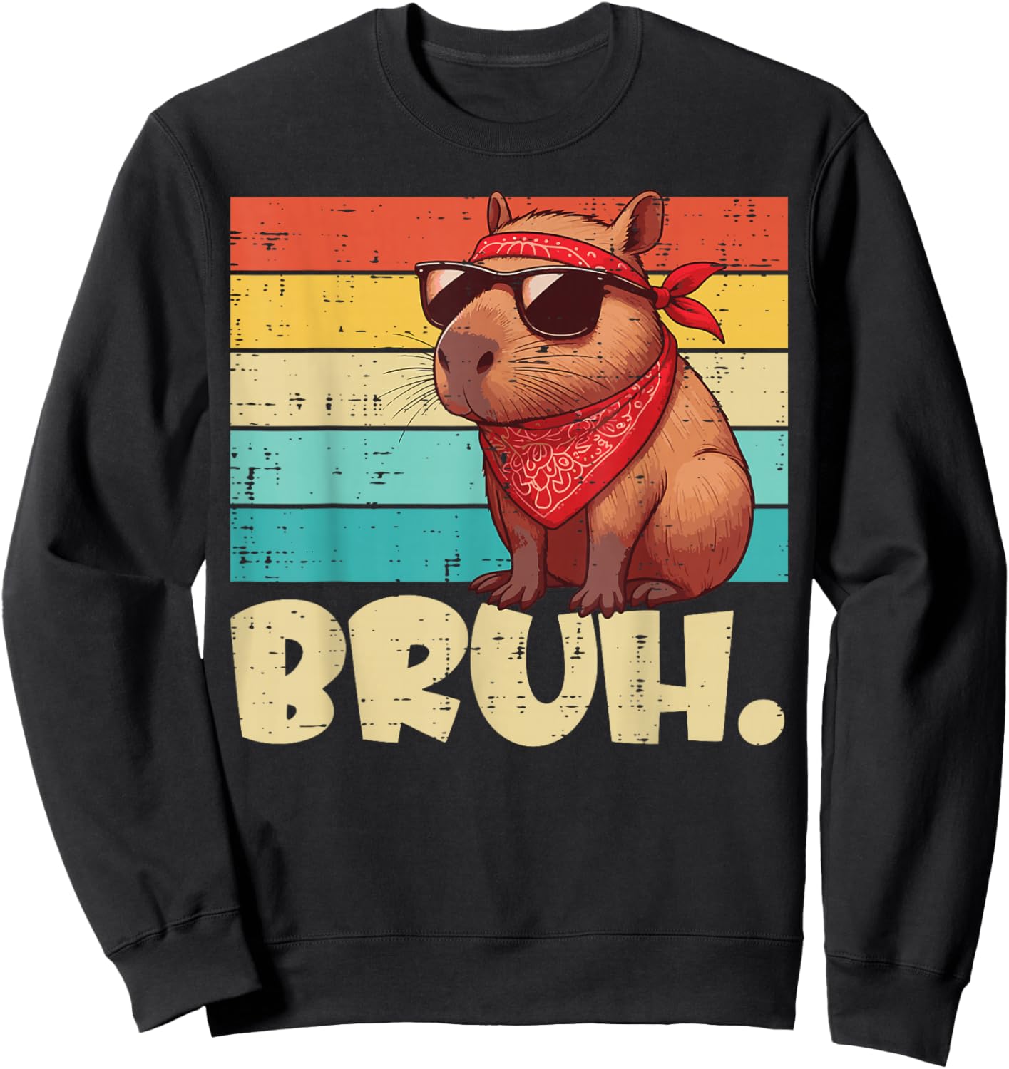 Capybara Bruh Bandana Retro Capy Meme Rodent Women Men Kids Sweatshirt - Sweatshirt | Black