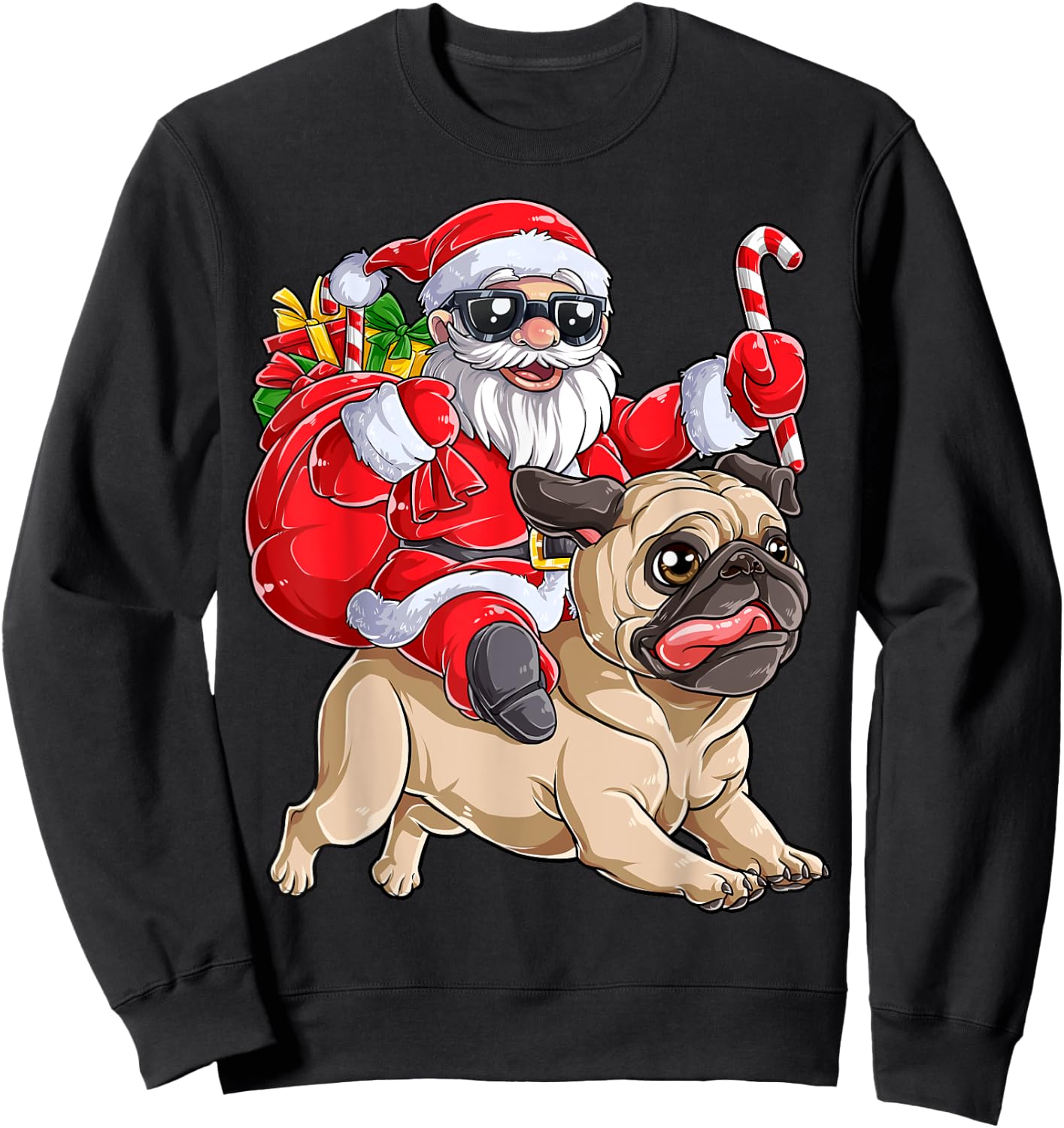 Christmas Santa Claus Riding Pug Xmas Boys Men Pugmas Dog Sweatshirt - Sweatshirt | Black