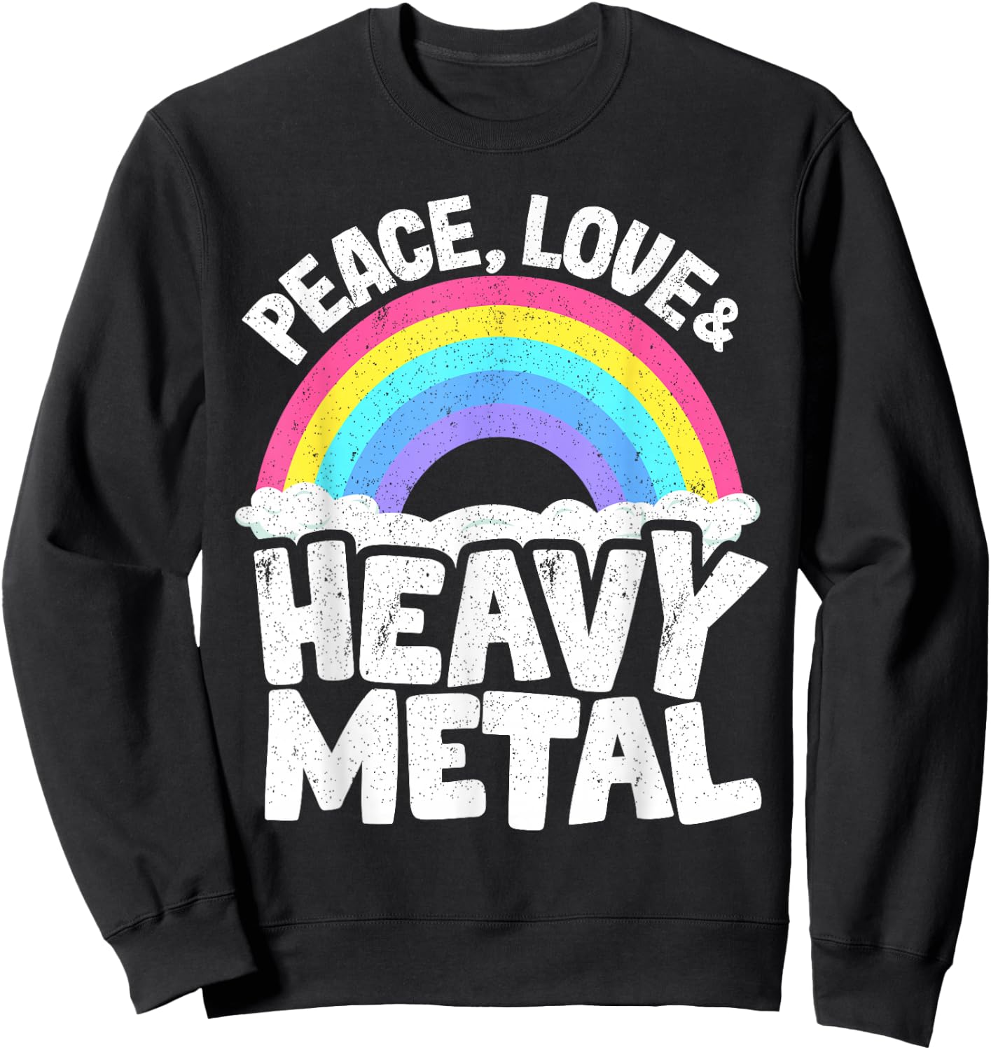 Punk Kids Band Metal Rainbow Retro Peace Love & Heavy Metal Sweatshirt - Sweatshirt | Black