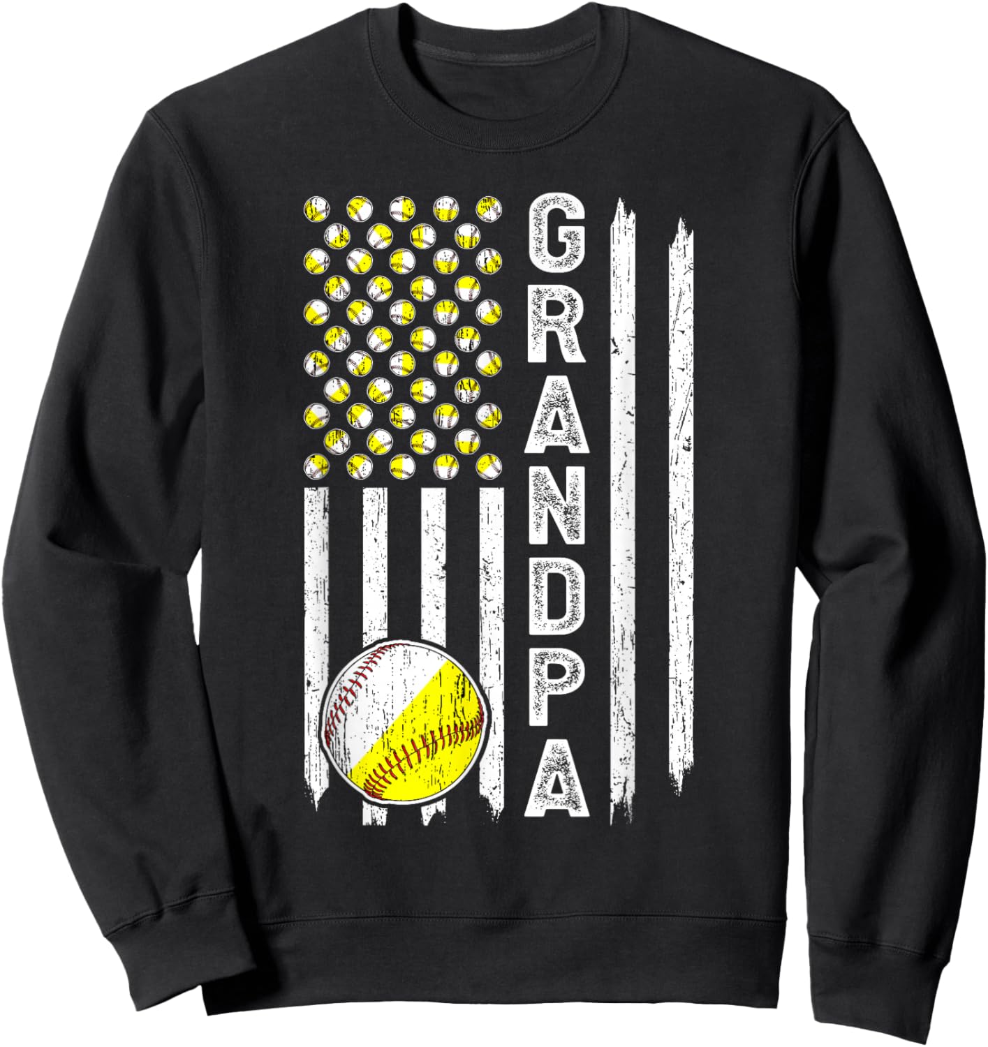 Grandpa American Flag Softball Baseball Grandpa Sweatshirt - Sweatshirt | Black
