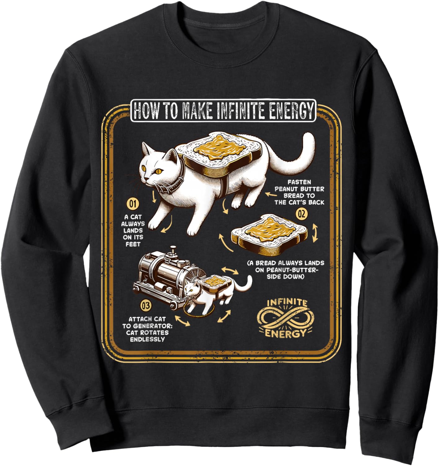 Funny Math Infinite Energy Cat And Mechanical Engineering Sweatshirt - Sweatshirt | Black