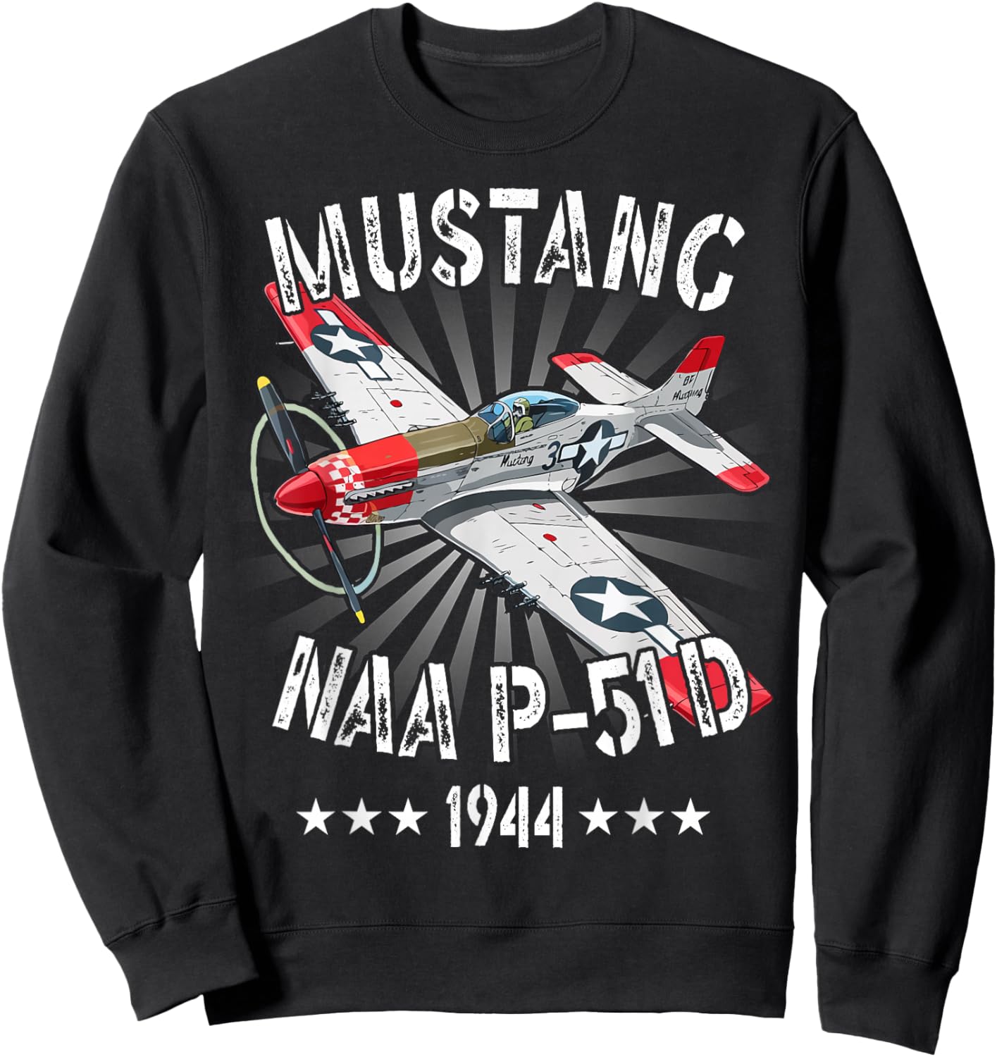 WW2 Planes Warbirds Fighter Aircraft Apparel P-51D Mustang Vintage North American P-51D Fighter Warbirds Sweatshirt - Sweatshirt | Black