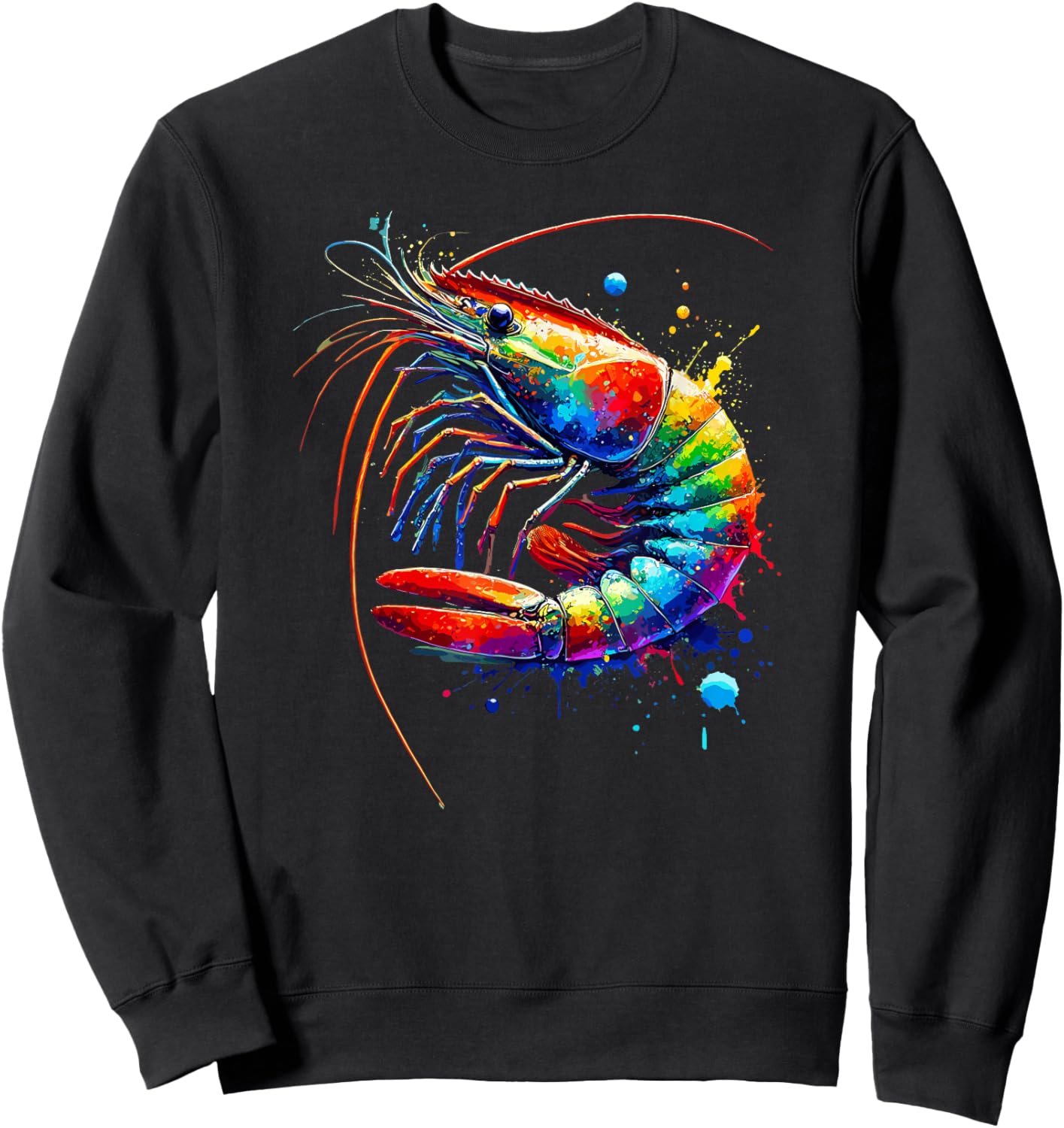 Colorful Splash Art Shrimp Shrimp , Black, S Sweatshirt - Sweatshirt | Black