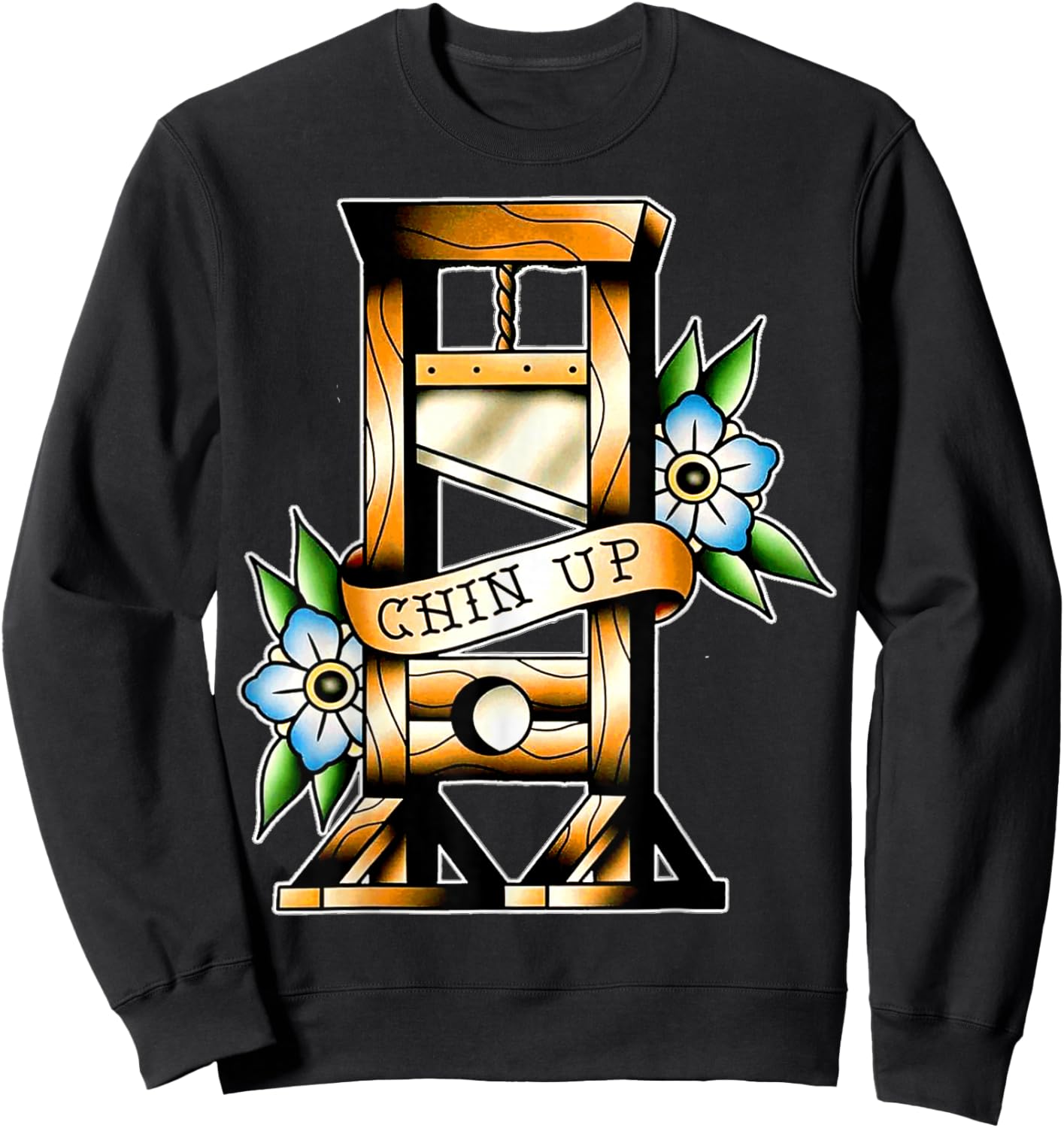 Guillotine Traditional Tattoo Black Funny Chin Up Sarcastic Humor Adult Sweatshirt - Sweatshirt | Black