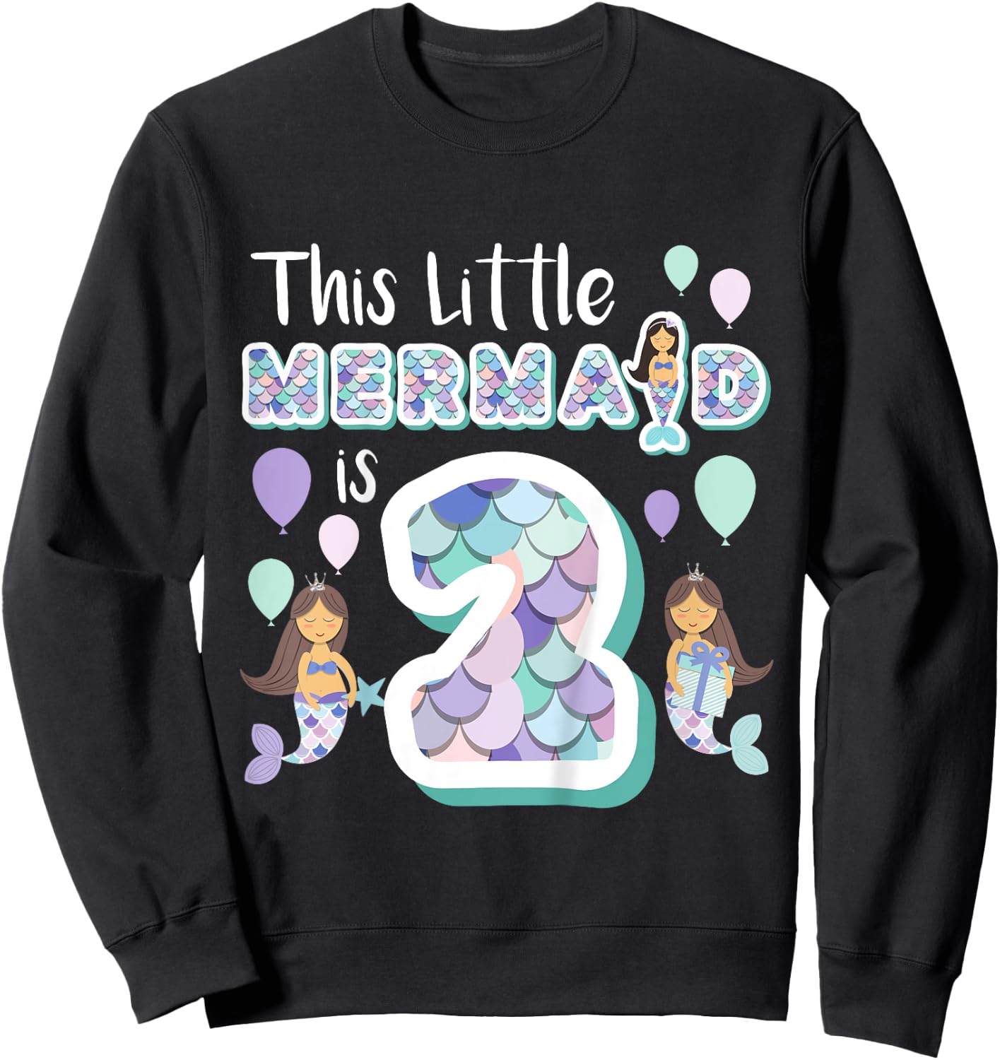 2 Year Old Mermaid Birthday Party Theme Girl 2nd Girls Gift Sweatshirt - Sweatshirt | Black