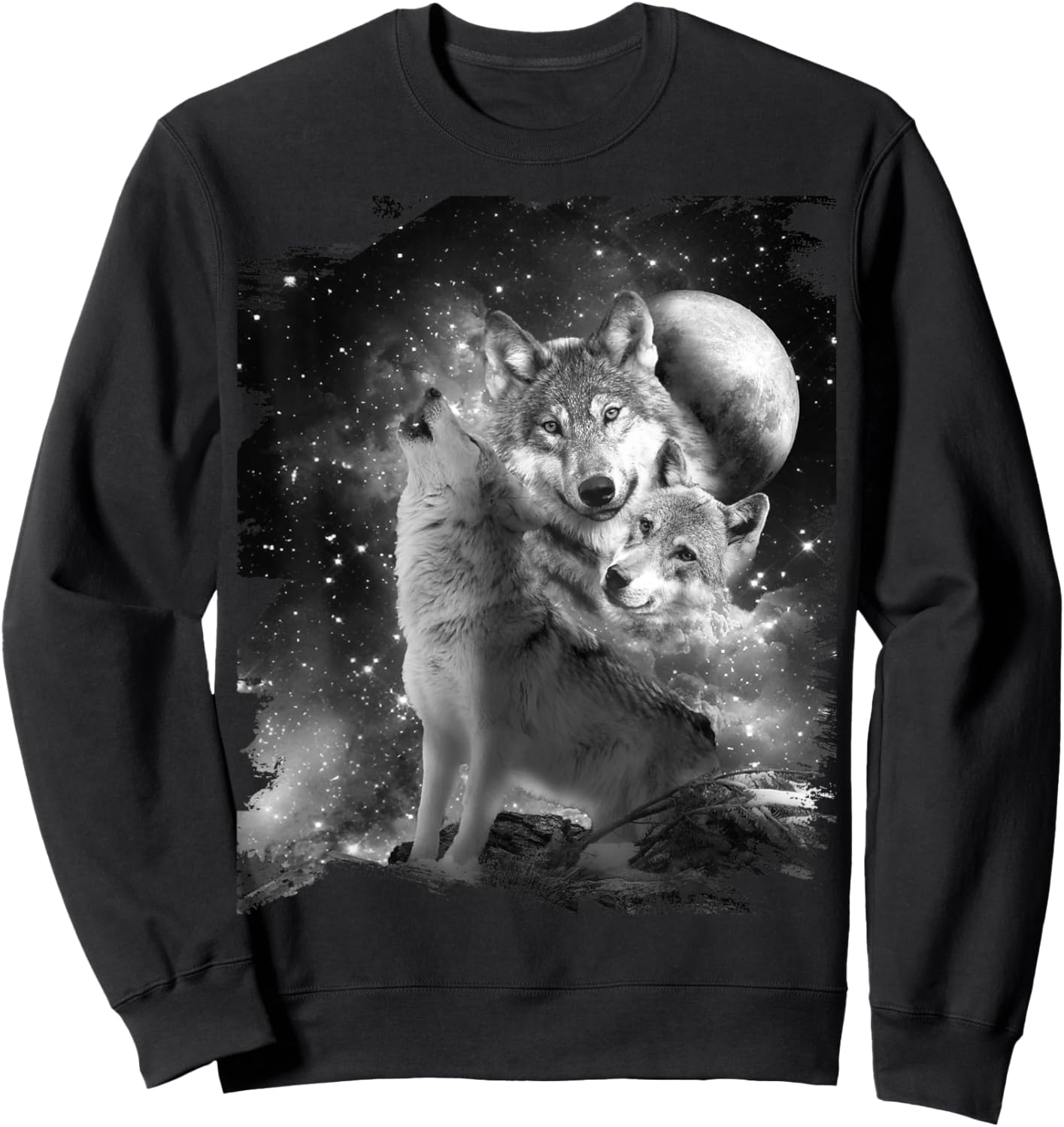 Random Galaxy Black and White Wolf Family, Wolves Howling Sweatshirt - Sweatshirt | Black