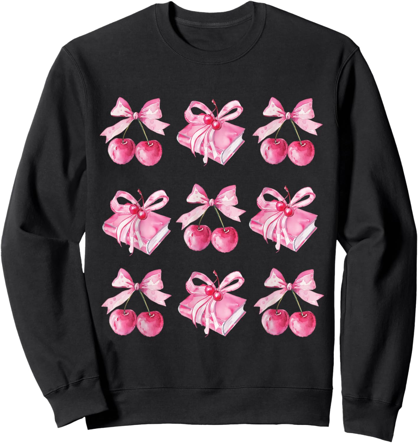 Coquette bow teacher student back to school books pink bows Sweatshirt - Sweatshirt | Black