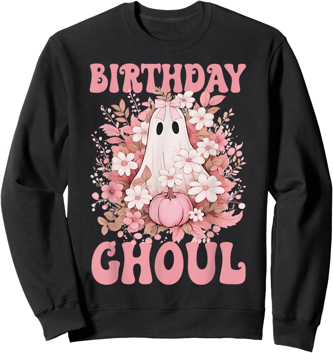Birthday Ghoul Floral Ghost Bow Halloween Birthday Girls Sweatshirt - Sweatshirt | Black