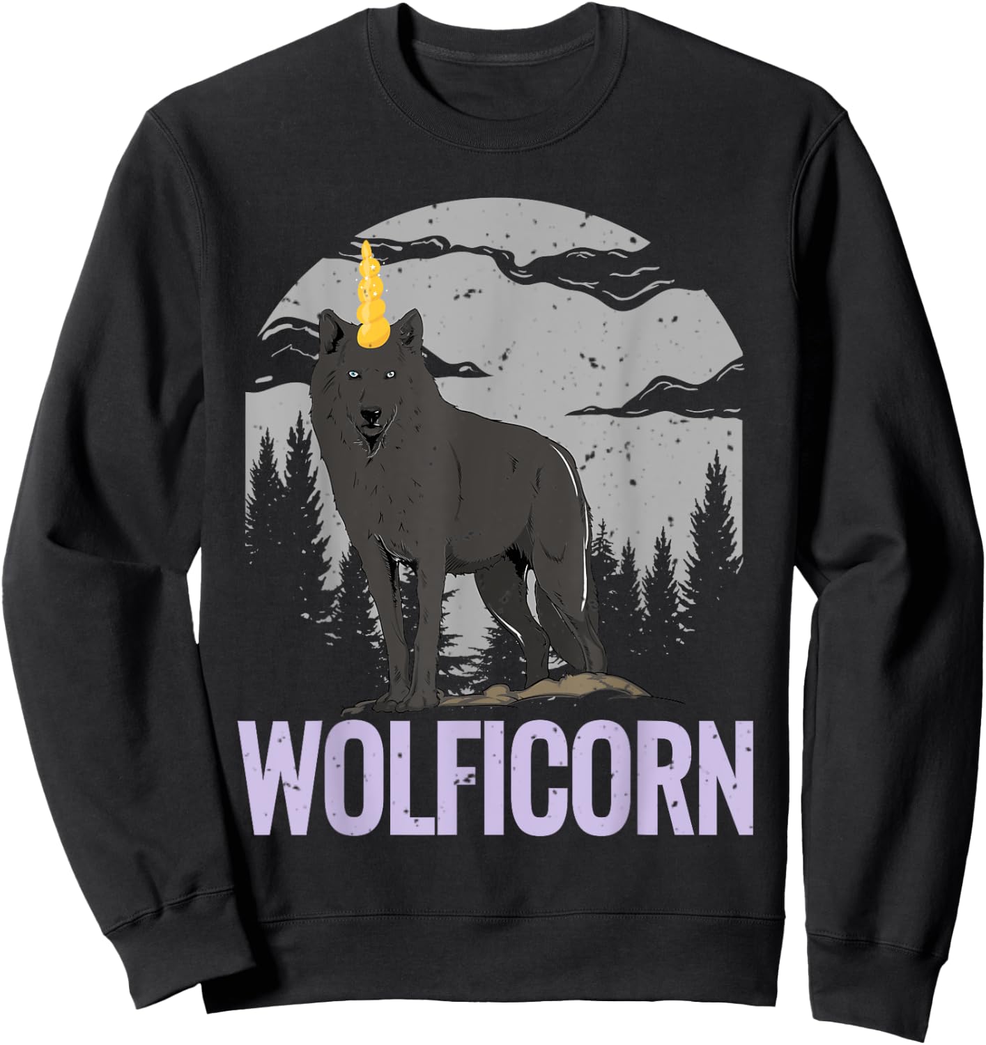 Wolf T Shirt Women Men Kids Wolficorn Unicorn Gift Sweatshirt - Sweatshirt | Black