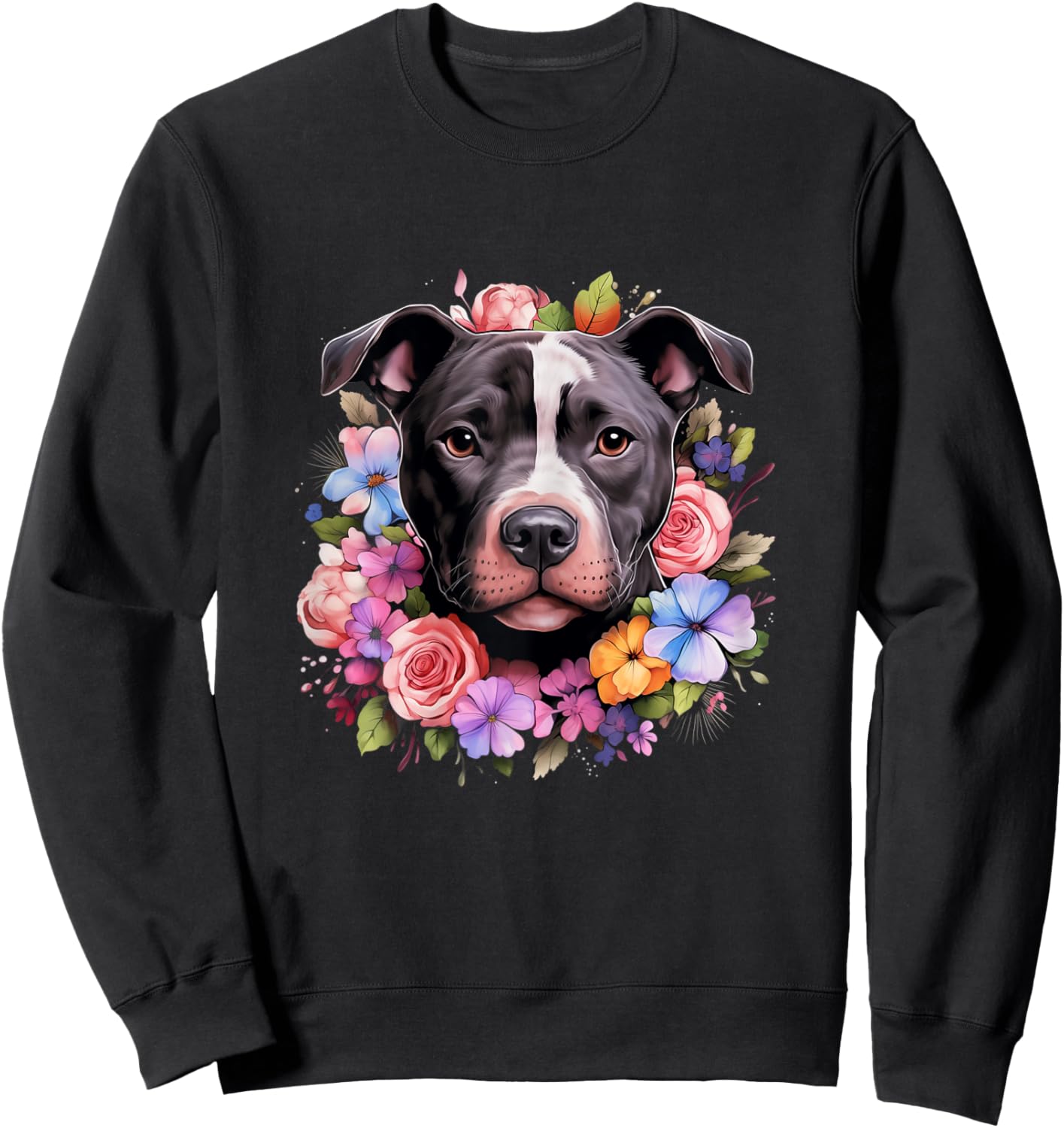 Pitbull Mom Floral Dog Lover Vintage Flowers Cute Women Kids Sweatshirt - Sweatshirt | Black