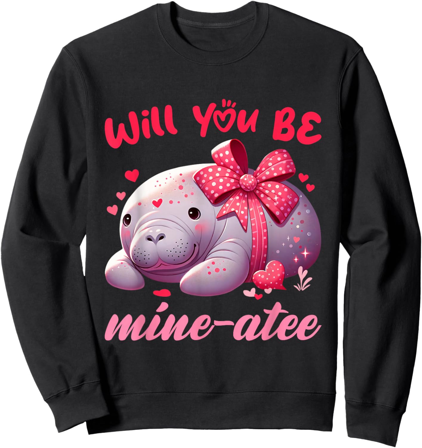 Valentine Manatee Cute Valentine Hearts Sweatshirt - Sweatshirt | Black