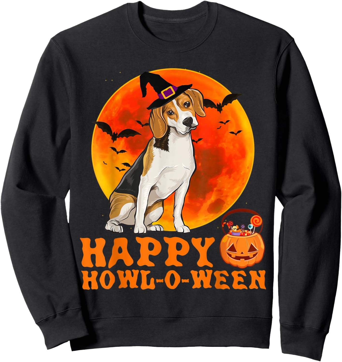 Funny Beagle Dog Halloween Happy Howl-o-ween Sweatshirt - Sweatshirt | Black