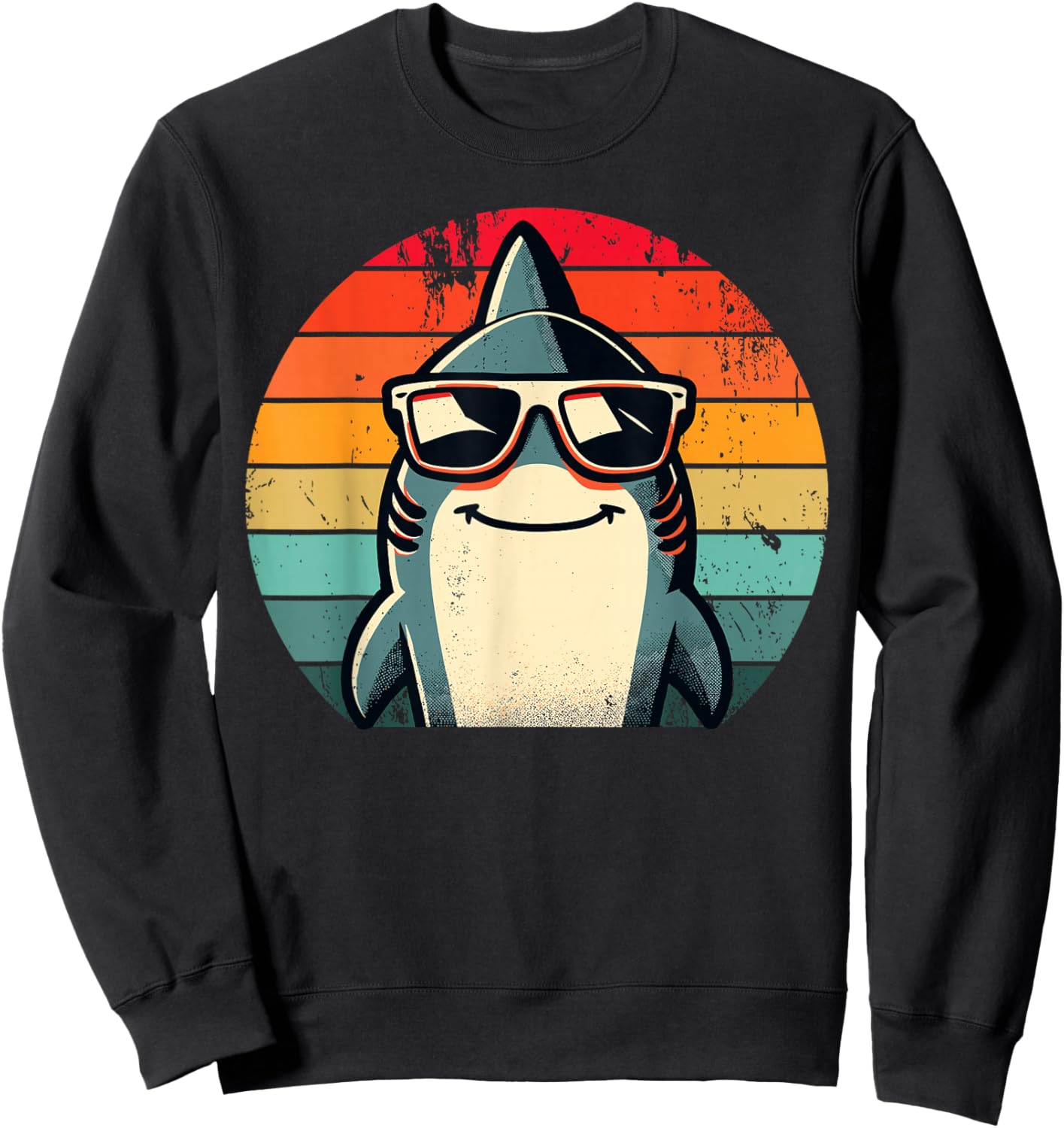 Cool Retro Shark in Sunglasses 70s 80s 90s Funny Shark Sweatshirt - Sweatshirt | Black