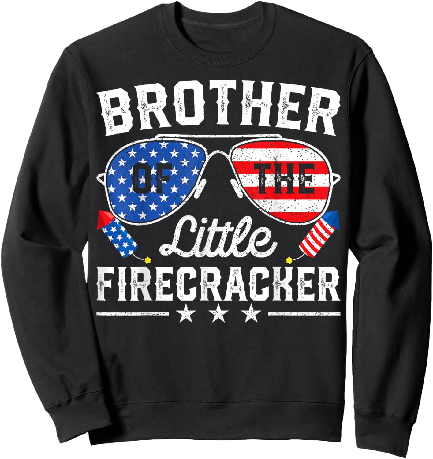 4th of July Birthday Brother Of The Little Firecracker Sweatshirt - Sweatshirt | Black