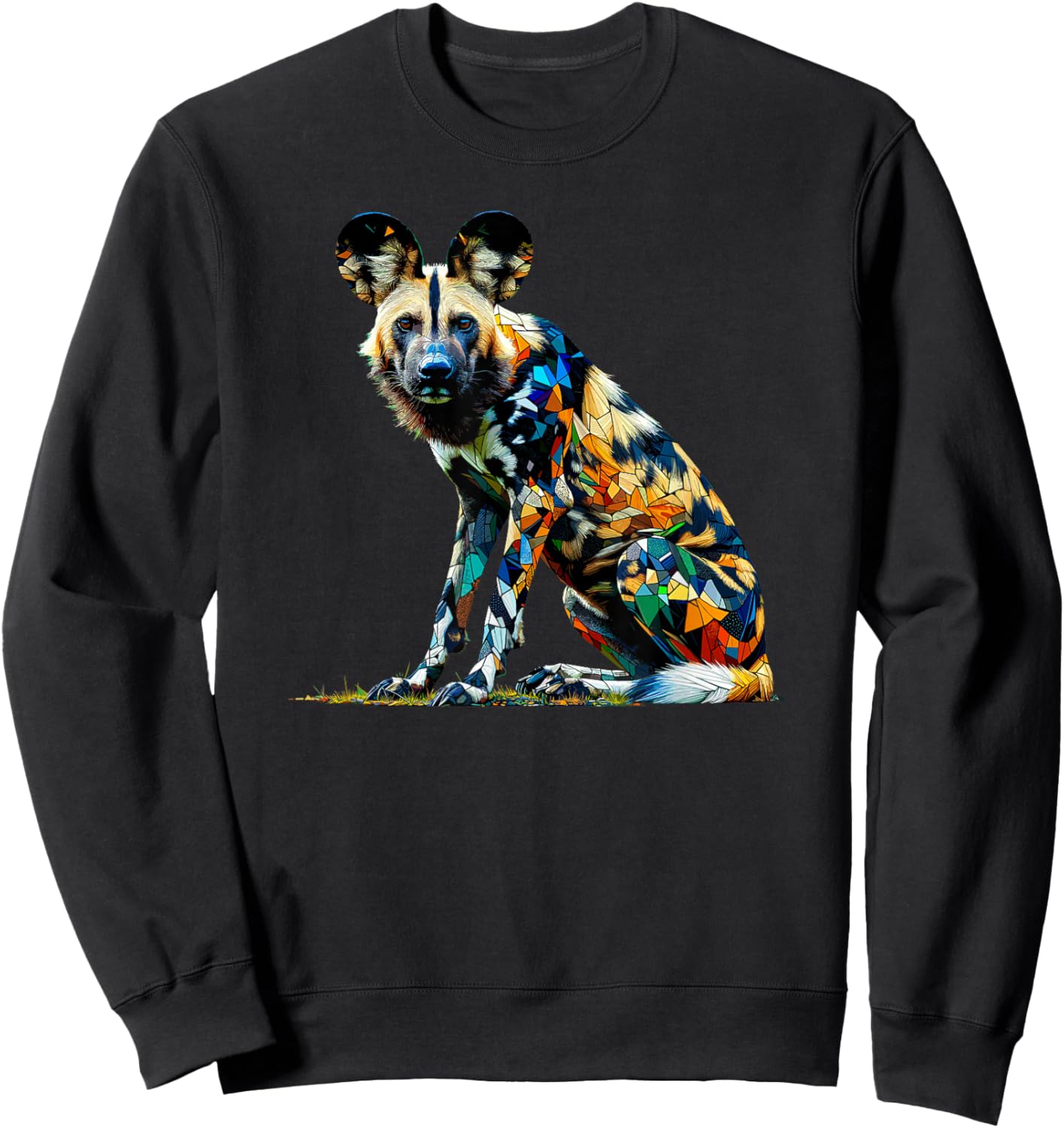 Polygon Art African Wild Dog Painted Dog Sweatshirt - Sweatshirt | Black