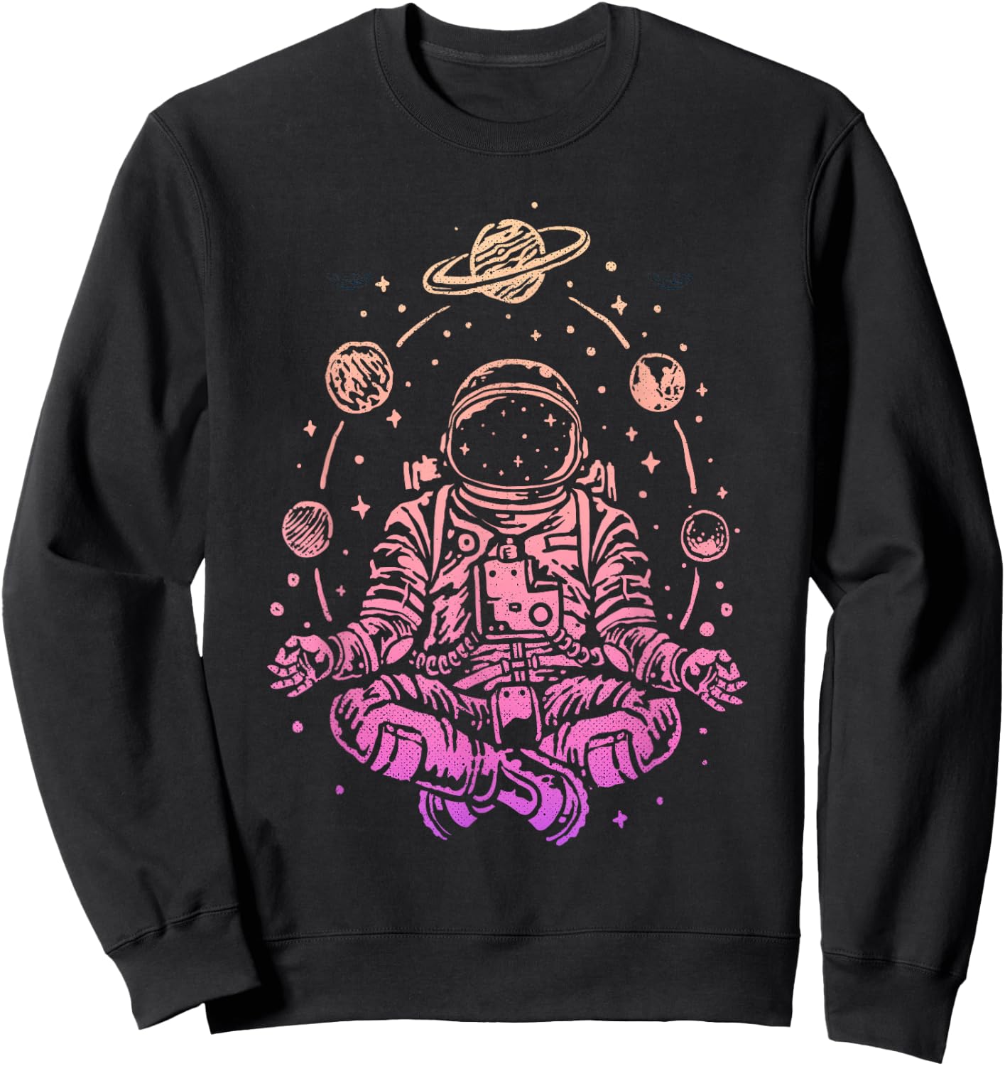 Meditating Astronaut Planets Colorful Lotus Women Meditation Sweatshirt - Sweatshirt | Black