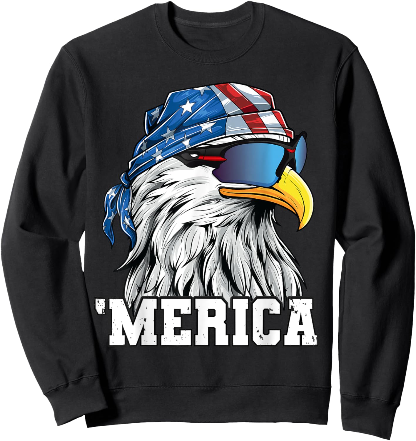 Patriotic 4th of July Shirt Men Women USA Bald Eagle Merica Sweatshirt - Sweatshirt | Black