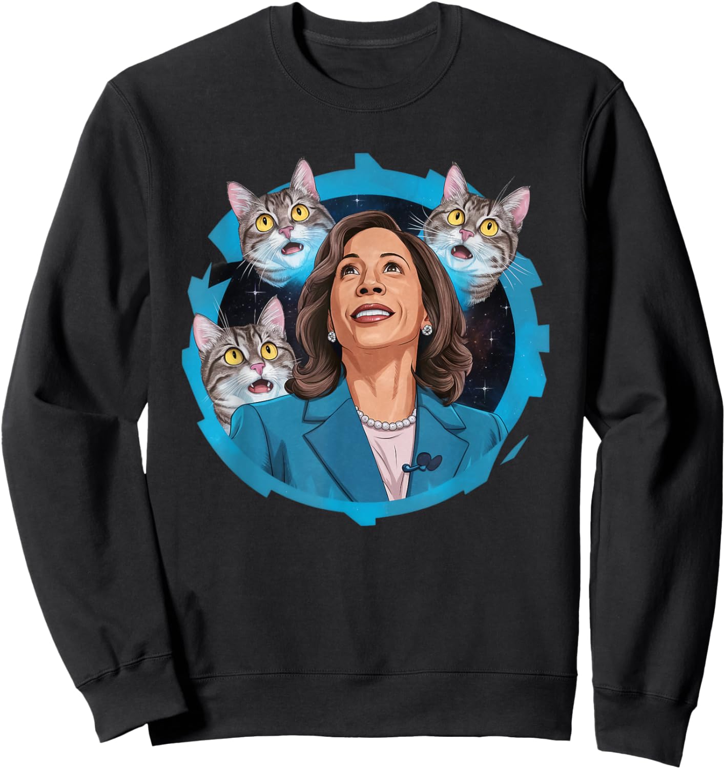 Kamala Harris and Cats In Space Funny Cat Lover Women Sweatshirt - Sweatshirt | Black