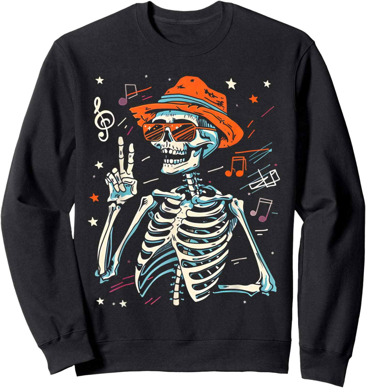 Funny Halloween Rocker Skeleton Hand Rock On Halloween Sweatshirt - Sweatshirt | Black