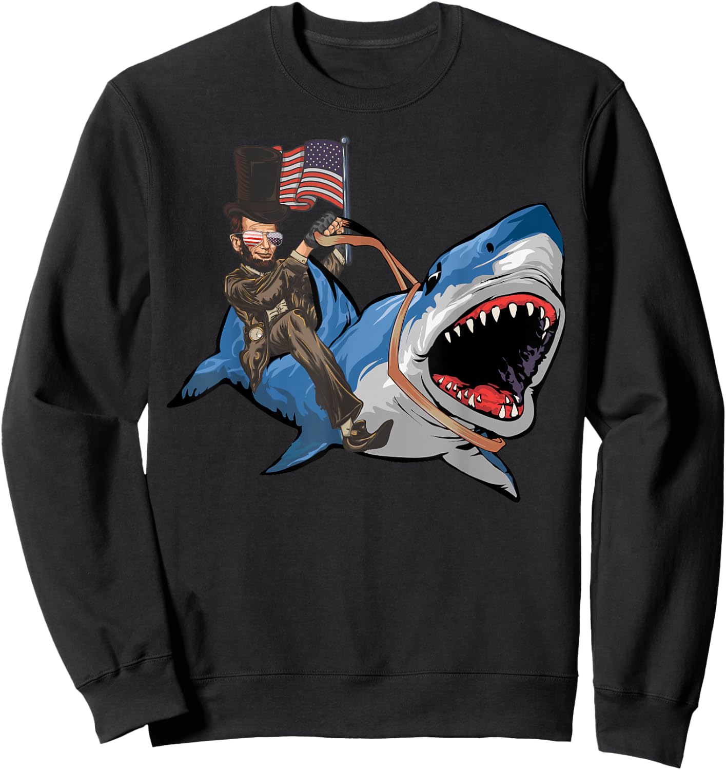 Abe Lincoln Riding Shark - Shark Lovers Shark 4th of July Sweatshirt - Sweatshirt | Black