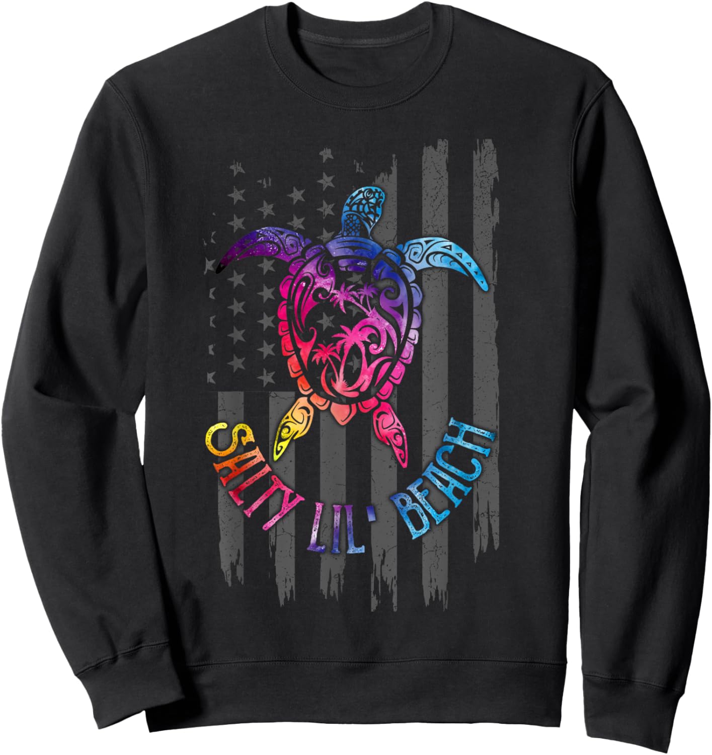 Salty Lil' Beach Turtle American Flag Funny Gift Men Sweatshirt - Sweatshirt | Black