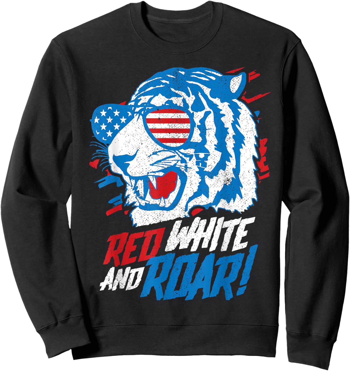 Red White And Roar Tiger Funny 4th Of July Predator Gift Sweatshirt - Sweatshirt | Black