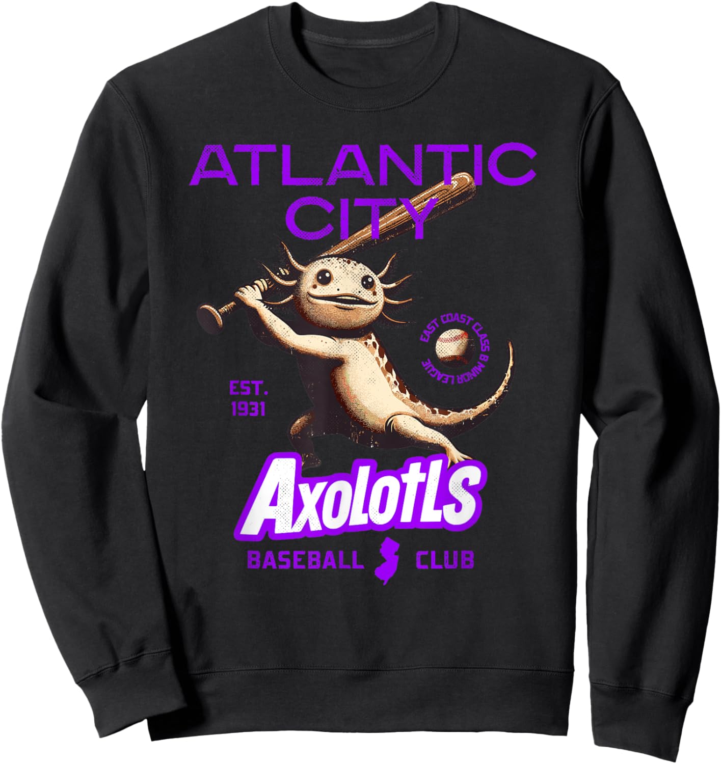 Atlantic City Axolotls Retro Minor League Baseball Team Sweatshirt - Sweatshirt | Black