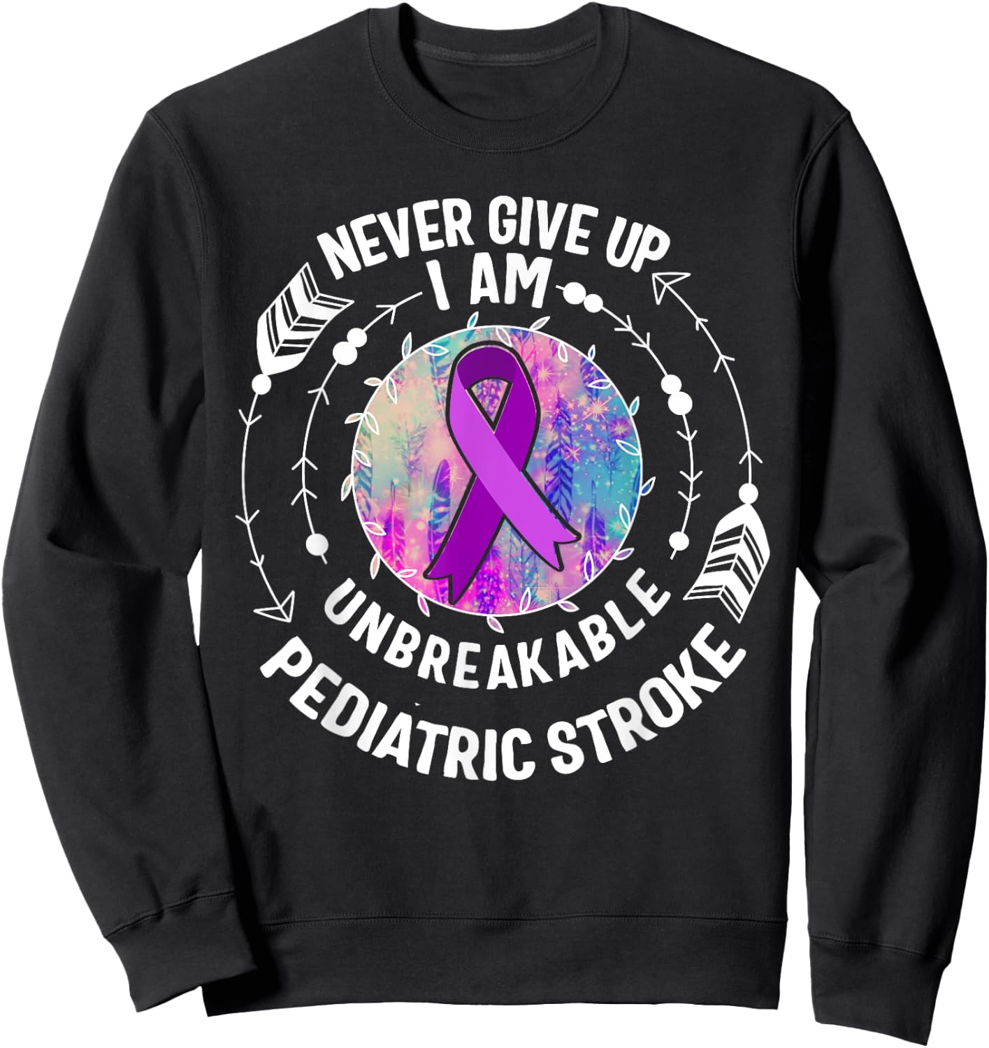 Pediatric Stroke Awareness Purple Ribbon Fight Warrior Kids Sweatshirt - Sweatshirt | Black