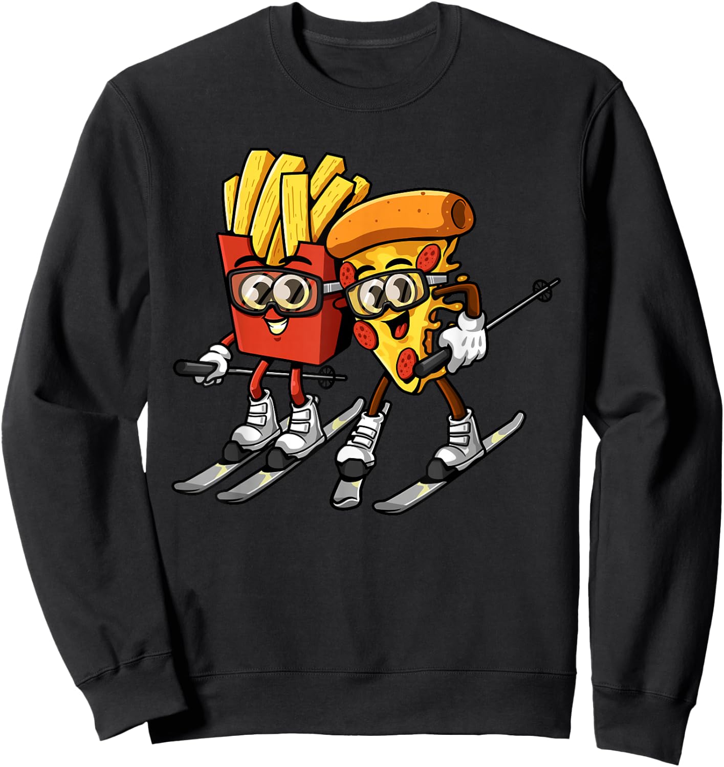 Pizza French Fries Ski Funny Skiier Fast Food Skiing Lovers Sweatshirt - Sweatshirt | Black