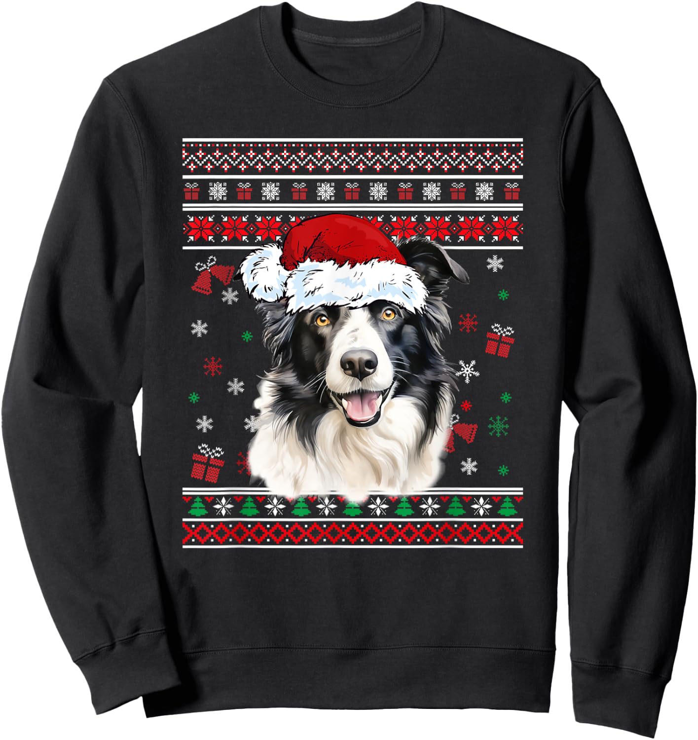 Border collie Dog Christmas Pajama Ugly Christmas Sweater Men Women Kids Sweatshirt - Sweatshirt | Black