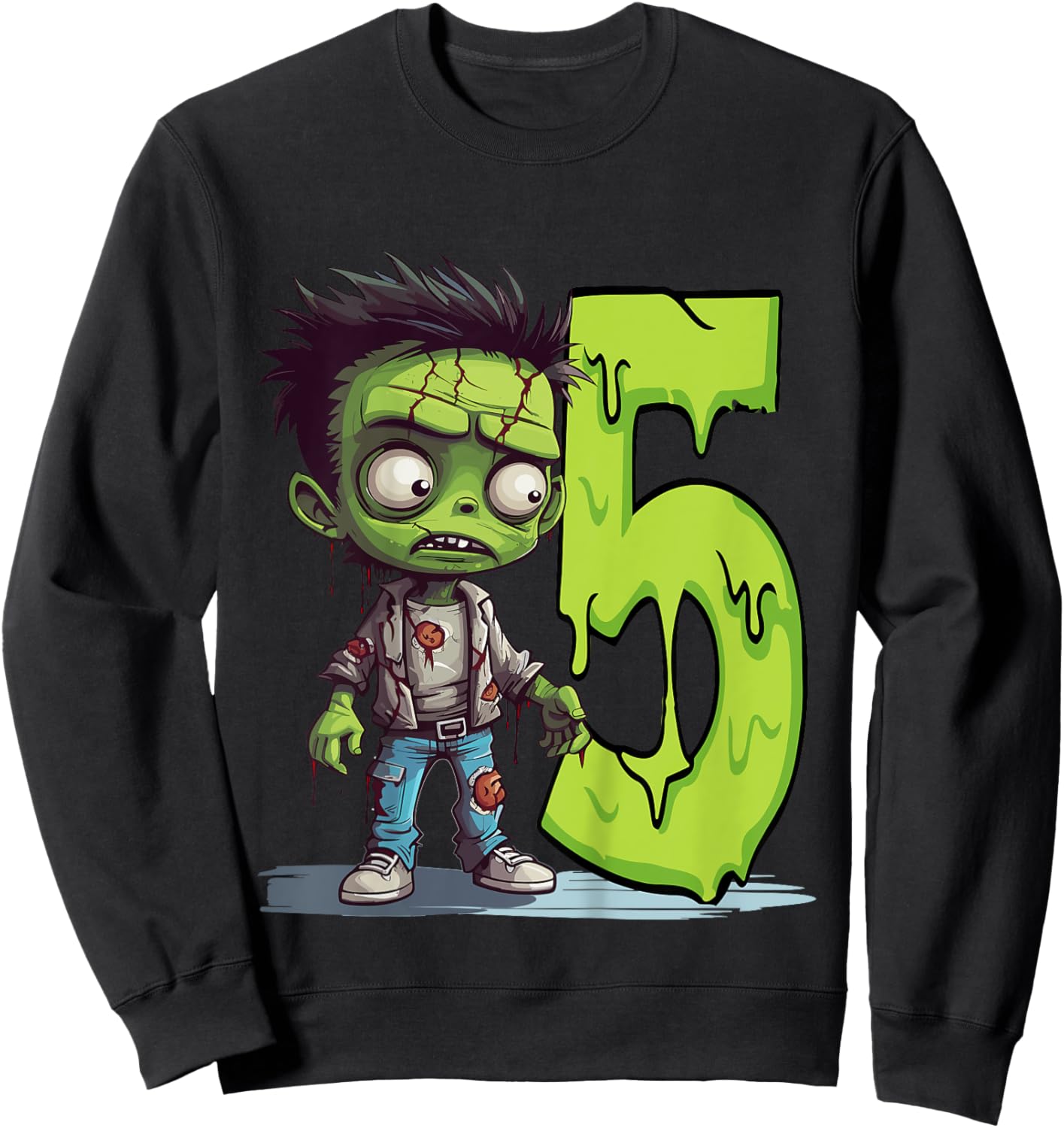 Kids Scary Zombie - five Years - creepy 5th Birthday Halloween Sweatshirt - Sweatshirt | Black