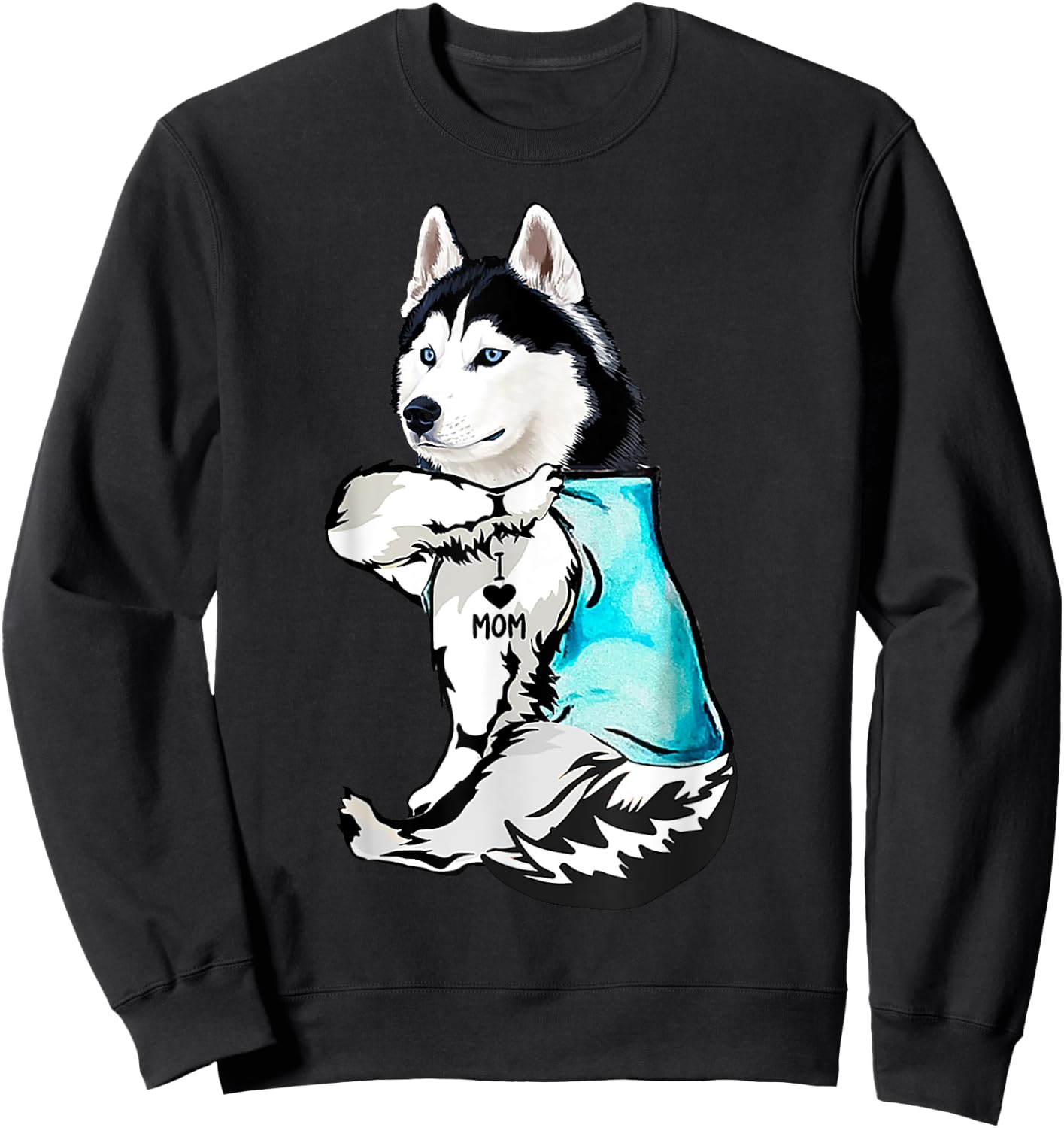 Husky I Love Mom Tattoo Sweatshirt - Sweatshirt | Black