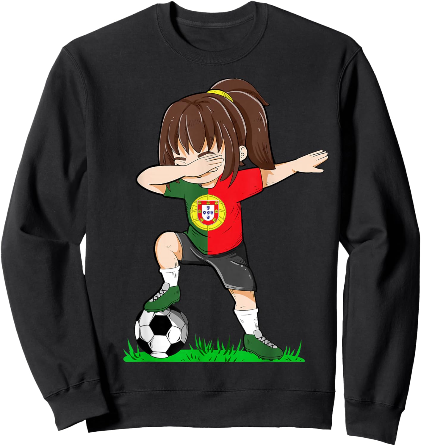 Fußball Portugal Trikot Shirt Portugiesische Flagge Fußball Mädchen Sweatshirt - Sweatshirt | Black