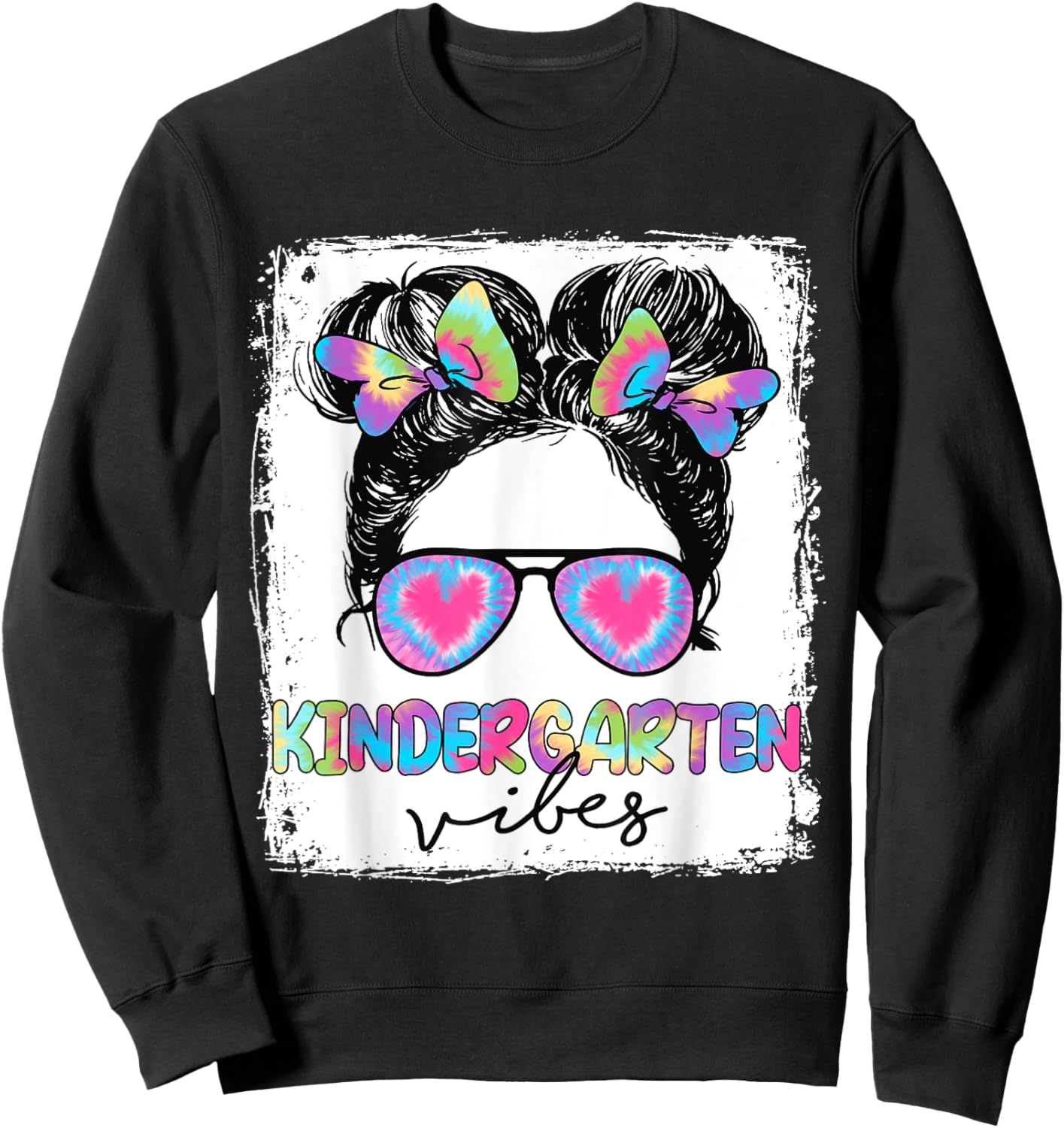 Kindergarten Vibes Messy Hair Bun Girl Back To School Sweatshirt - Sweatshirt | Black